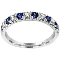 18K White Gold Eternity Band Ring Half Set Diamonds and Blue Sapphire gemstones