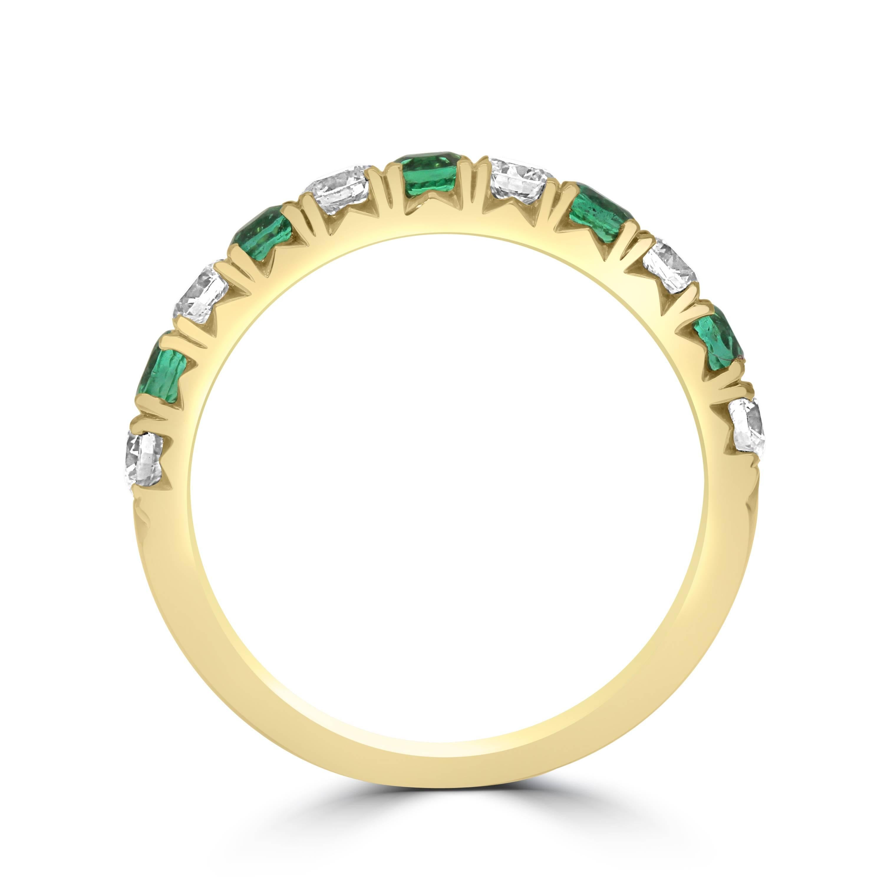Round Cut Eternity Band Half Set with Diamonds and Emerald gemstones