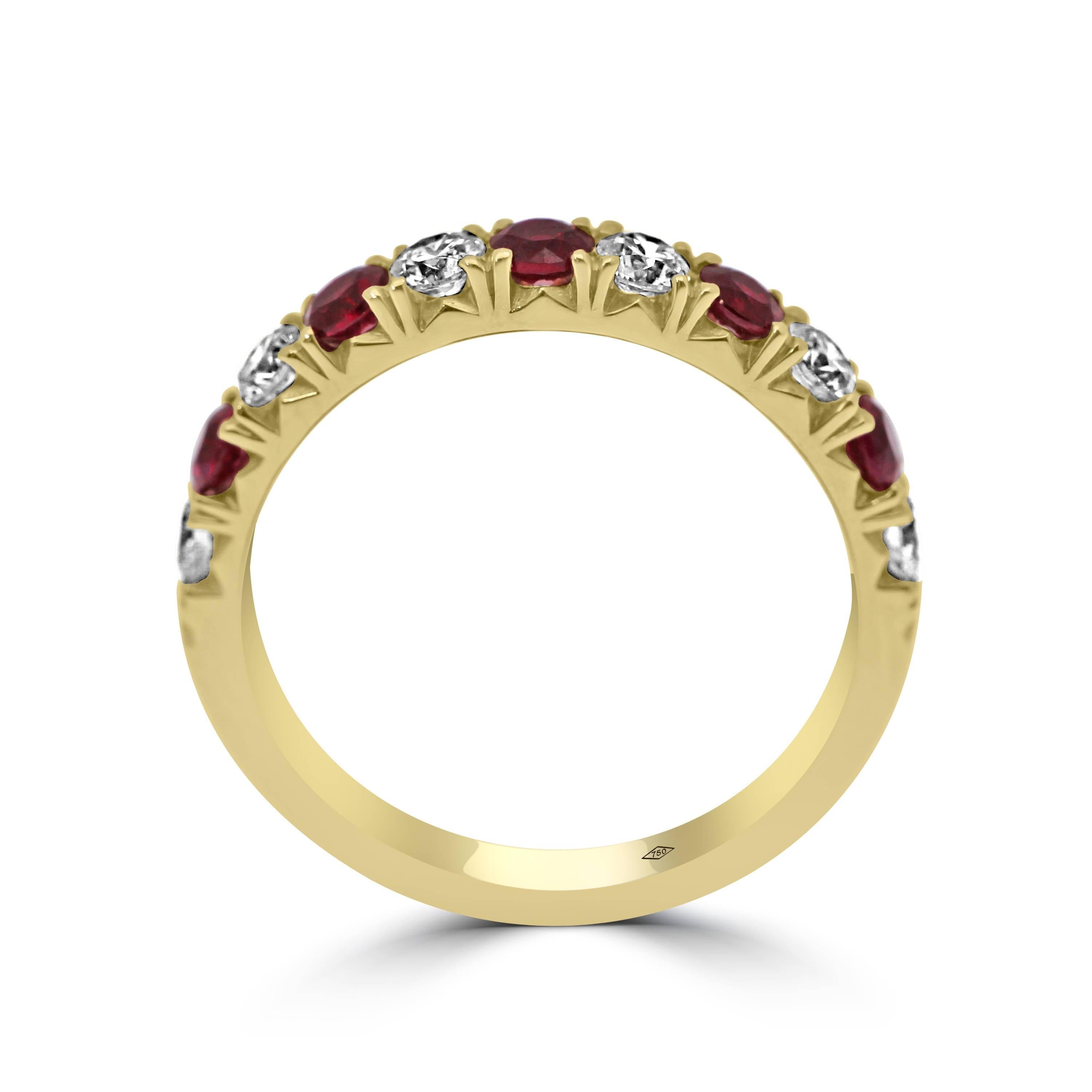 Round Cut Eternity Band Half Set with Diamonds and Ruby gemstones