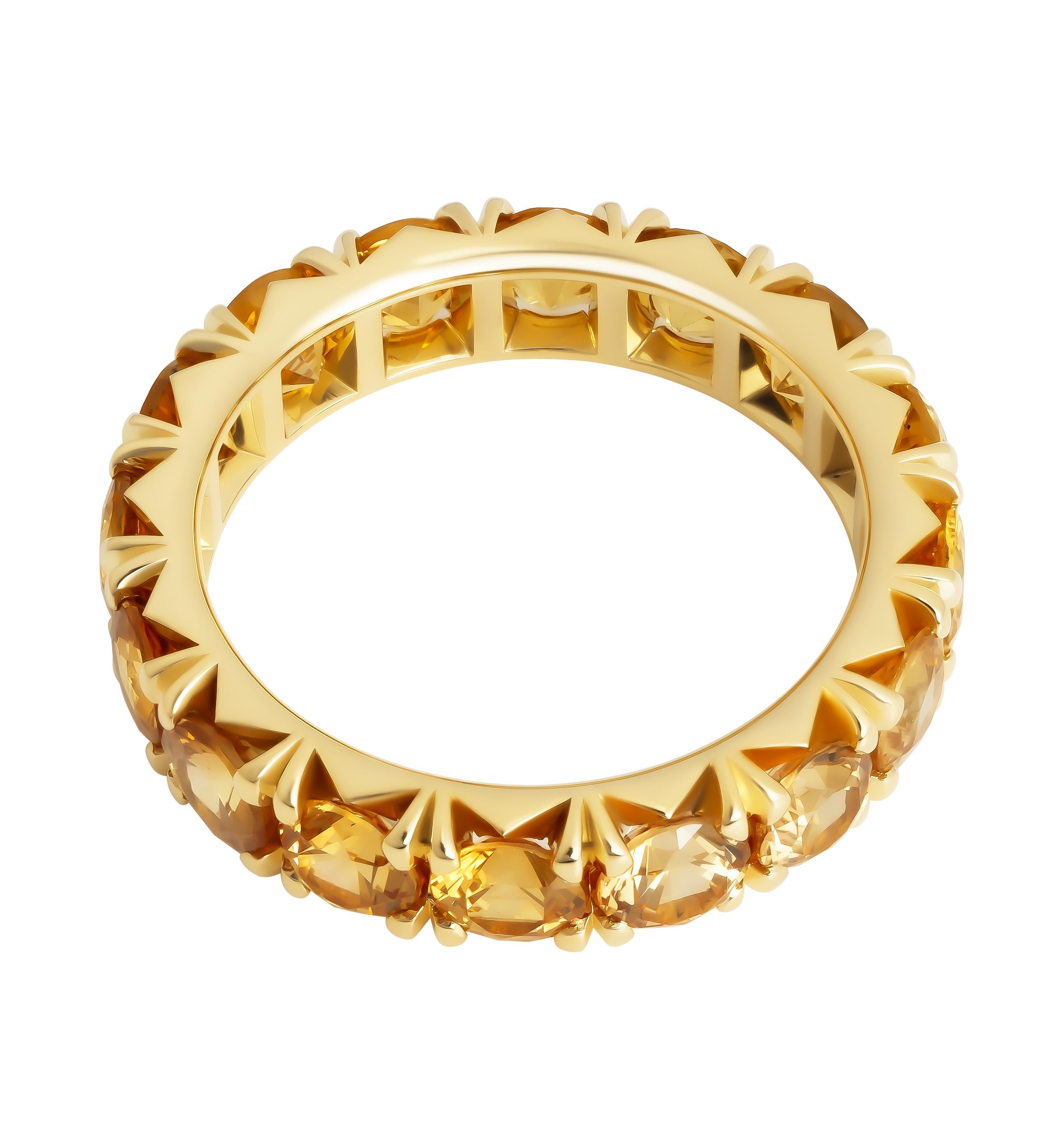 Round Cut Eternity Band in 18K Yellow Gold with Yellow Sapphires For Sale