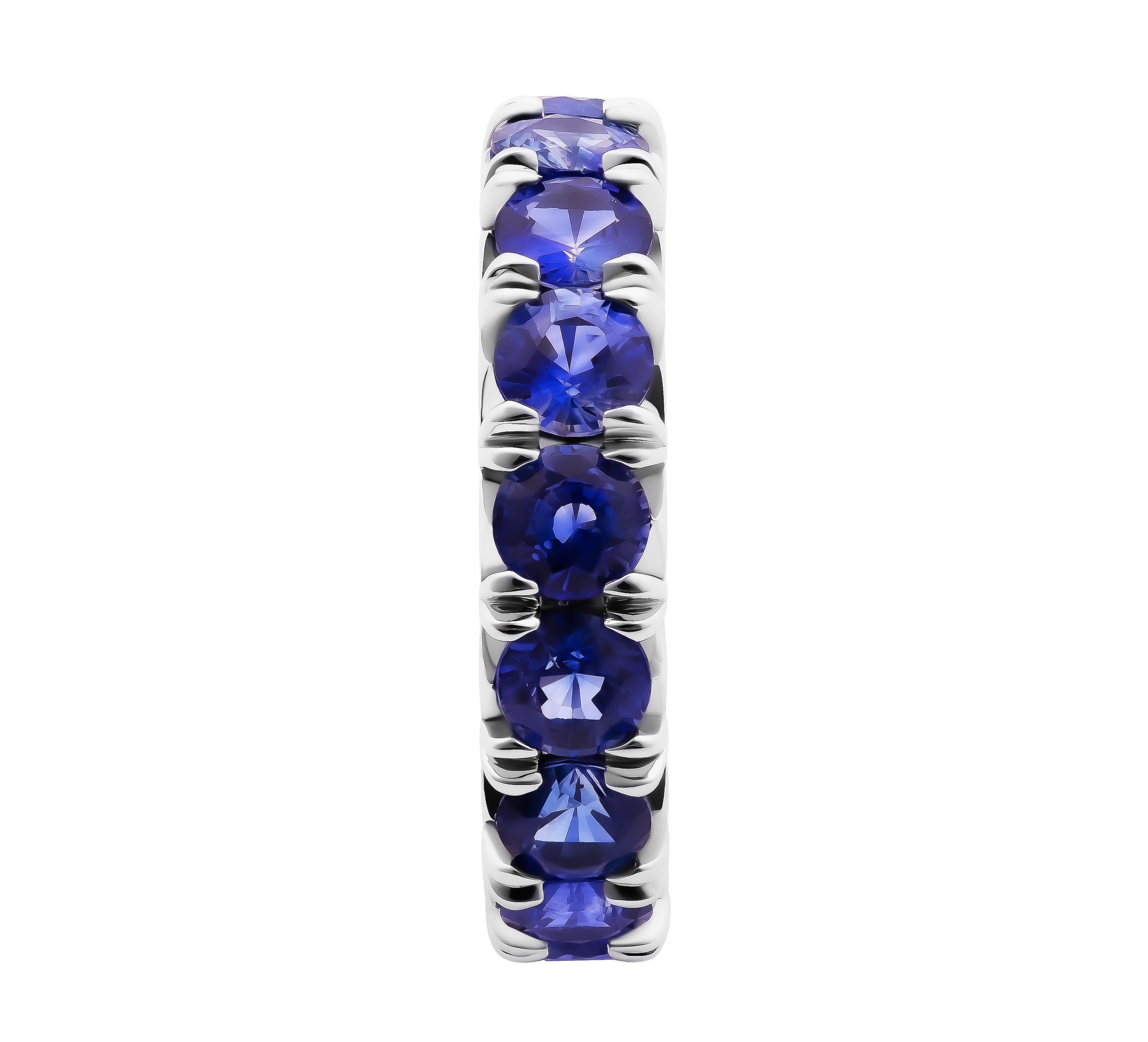 Round Cut Eternity Band in Platinum with Blue Sapphires For Sale