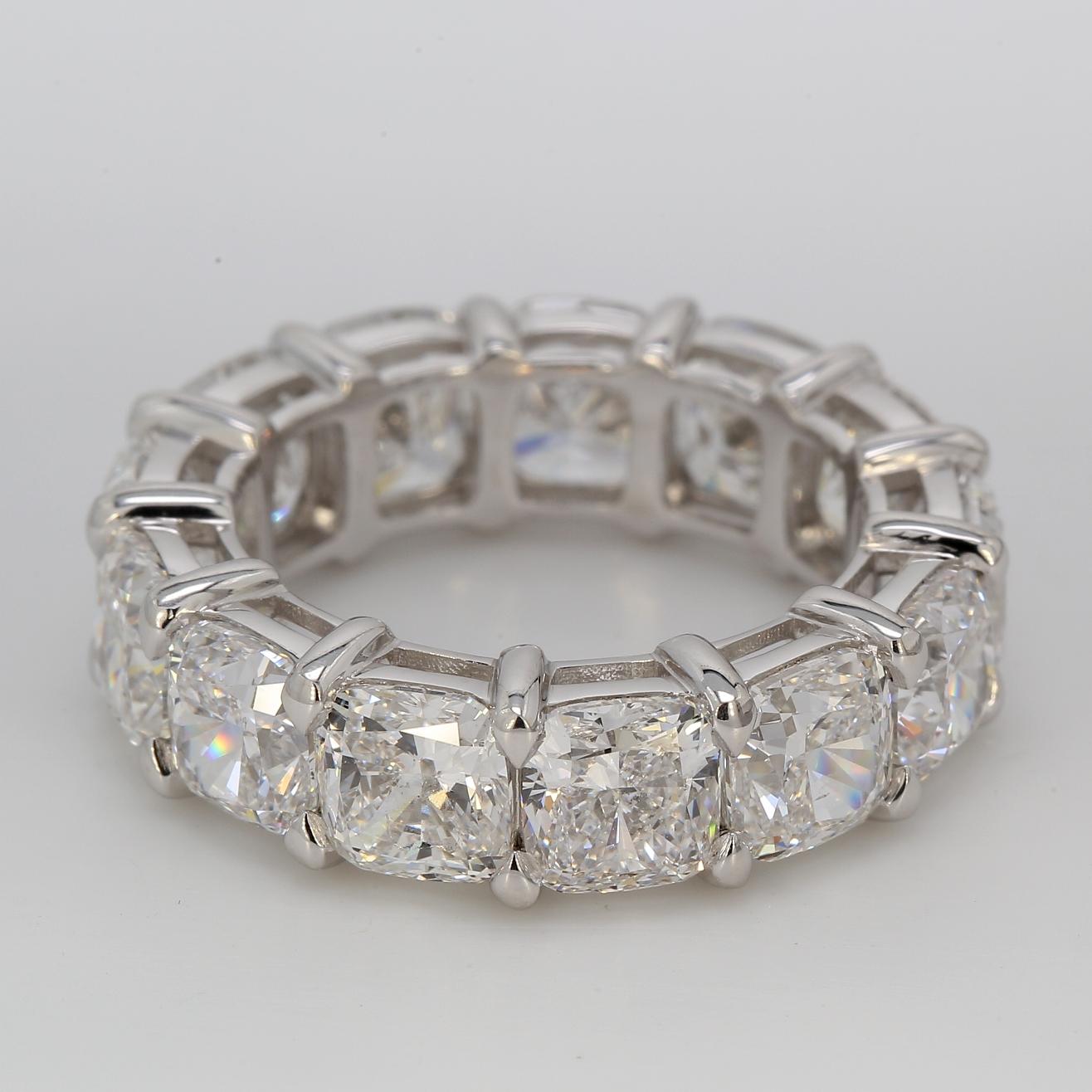 Cushion Cut Eternity Band in Platinum with GIA certified D-F/SI1 Cushion Diamonds. D13.20ct. For Sale