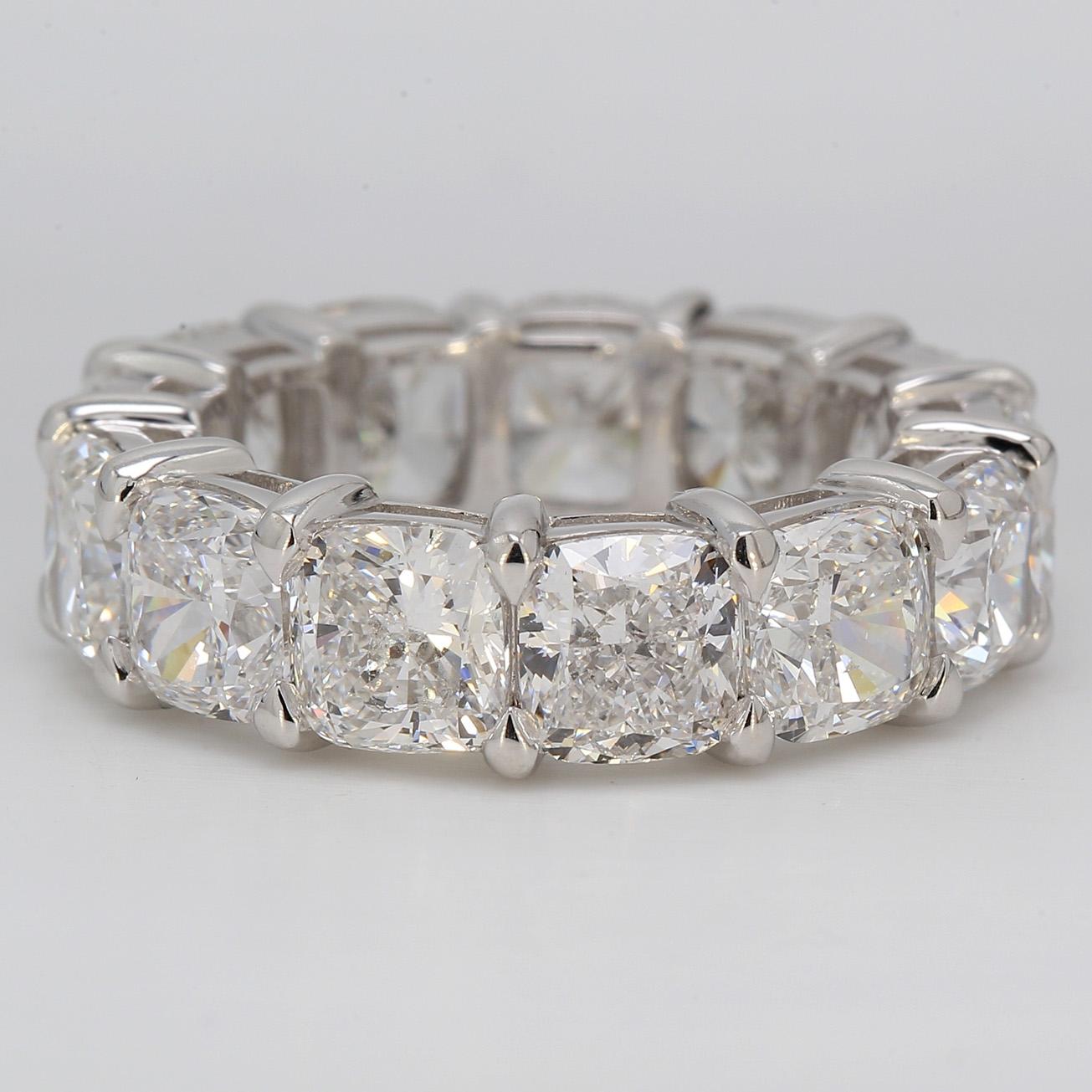 Eternity Band in Platinum with GIA certified D-F/SI1 Cushion Diamonds. D13.20ct. In New Condition For Sale In Los Angeles, CA