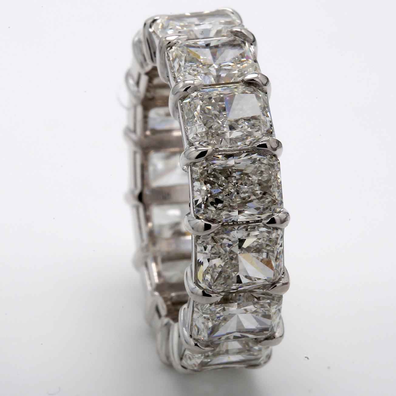 Radiant Cut Eternity Band in Platinum with GIA F-H/SI1-SI2 Radiant Diamonds. D10.60ct.t.w. For Sale