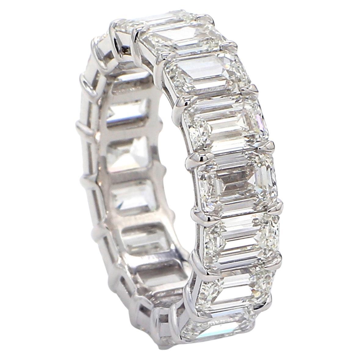 Anneau d'éternité en platine avec diamants taille émeraude G-H/VVS2-VS2 certifiés GIA. D8.57ct. en vente