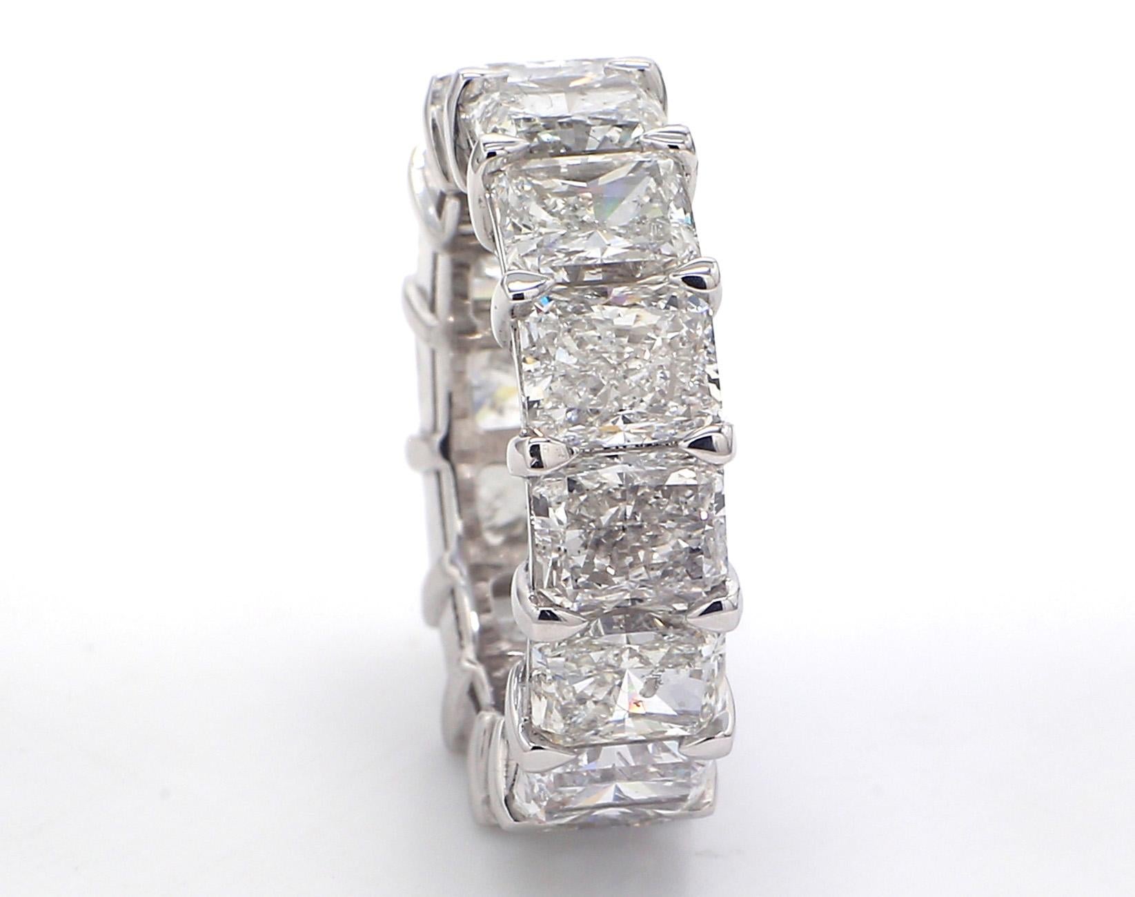 Eternity band in platinum with basket claw prong set F-G/SI radiant cut diamonds. D14.33ct.t.w.