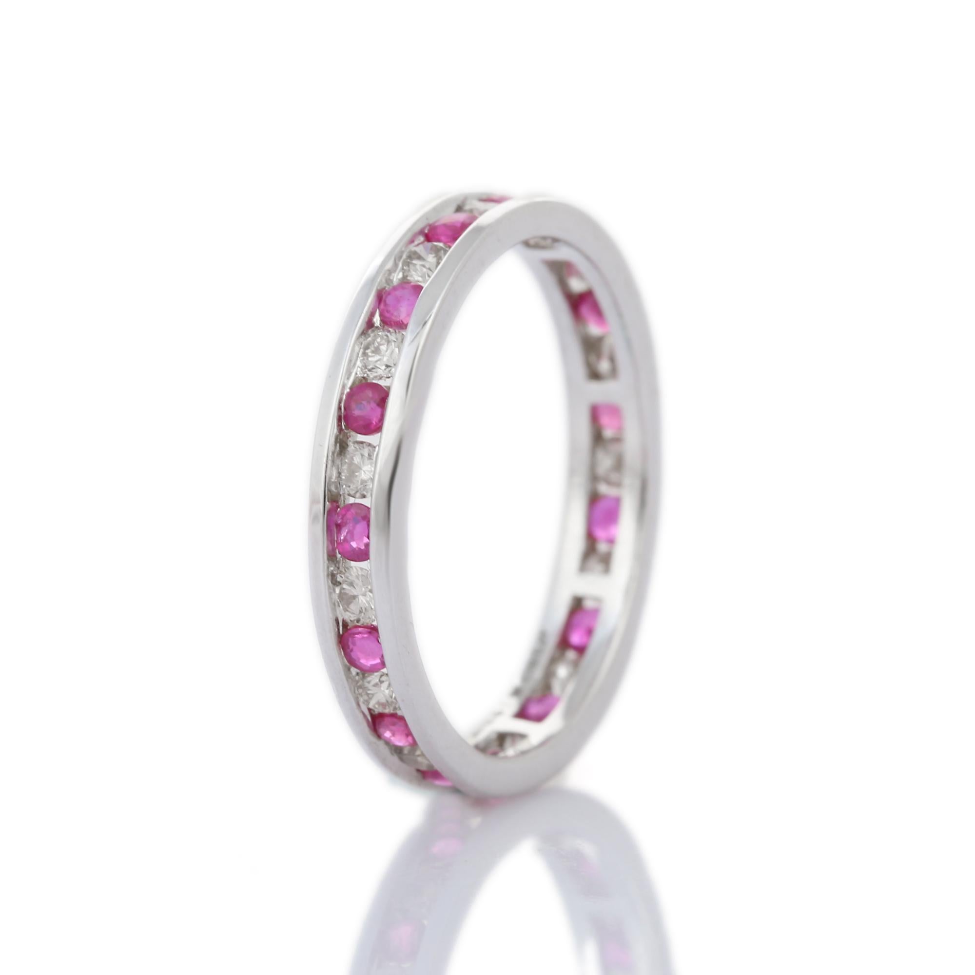For Sale:  Eternity Band of Ruby and Diamond in 18 Karat White Gold  3