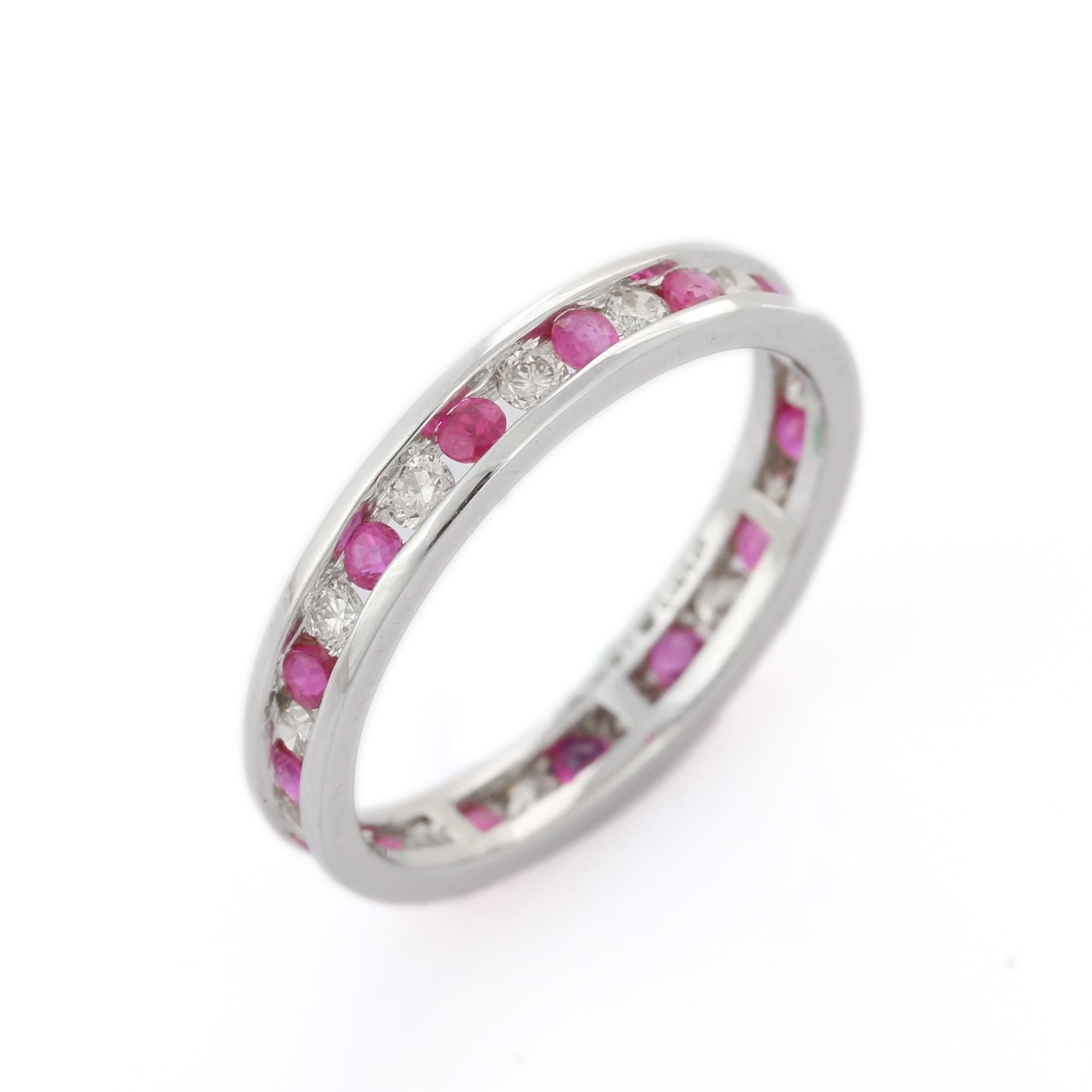 For Sale:  Eternity Band of Ruby and Diamond in 18 Karat White Gold  4