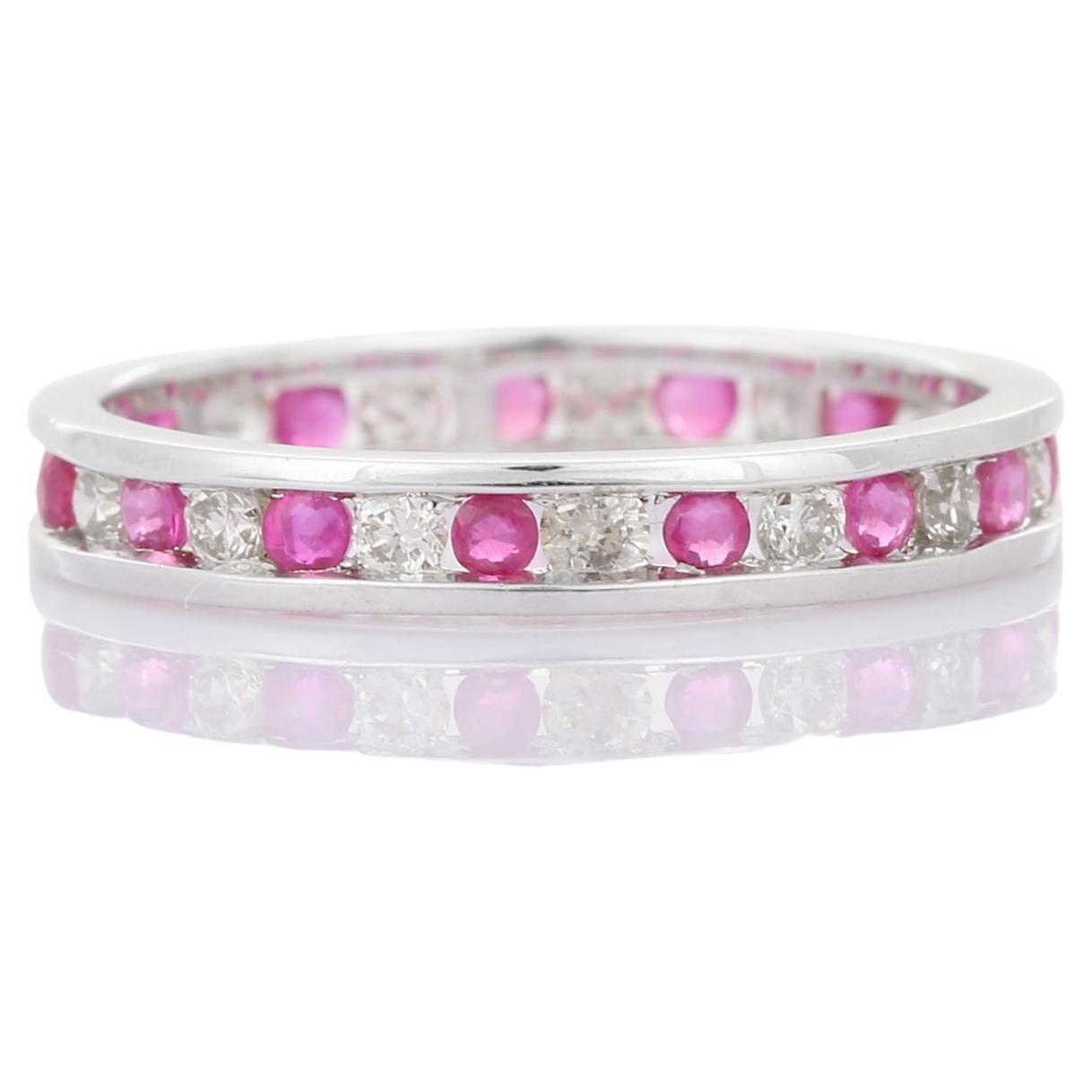 For Sale:  Eternity Band of Ruby and Diamond in 18 Karat White Gold