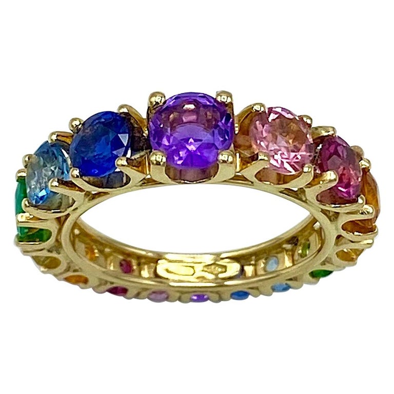 Eternity Band Rainbow Ring Sapphire Emerald Tzavorite Semiprecious 18