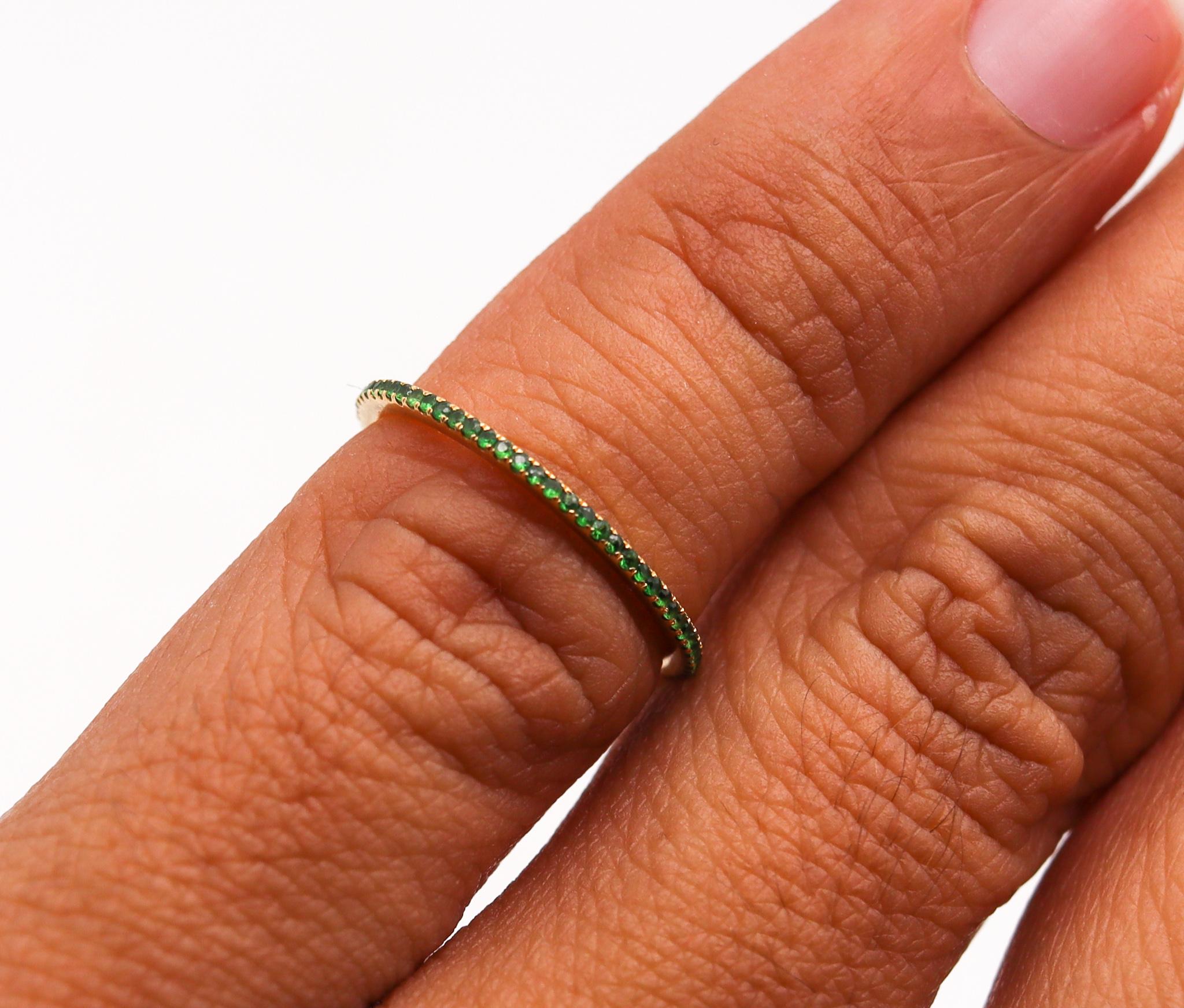 Brilliant Cut Eternity Band Ring Divider in 18Kt Yellow Gold with Vivid Green Tsavorites For Sale