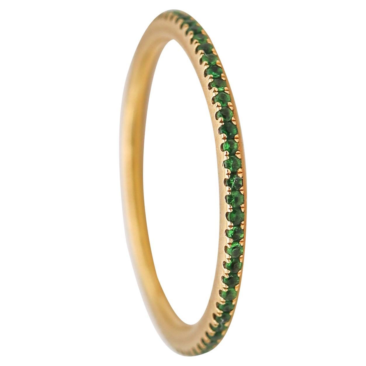 Eternity Band Ring Divider in 18Kt Yellow Gold with Vivid Green Tsavorites For Sale