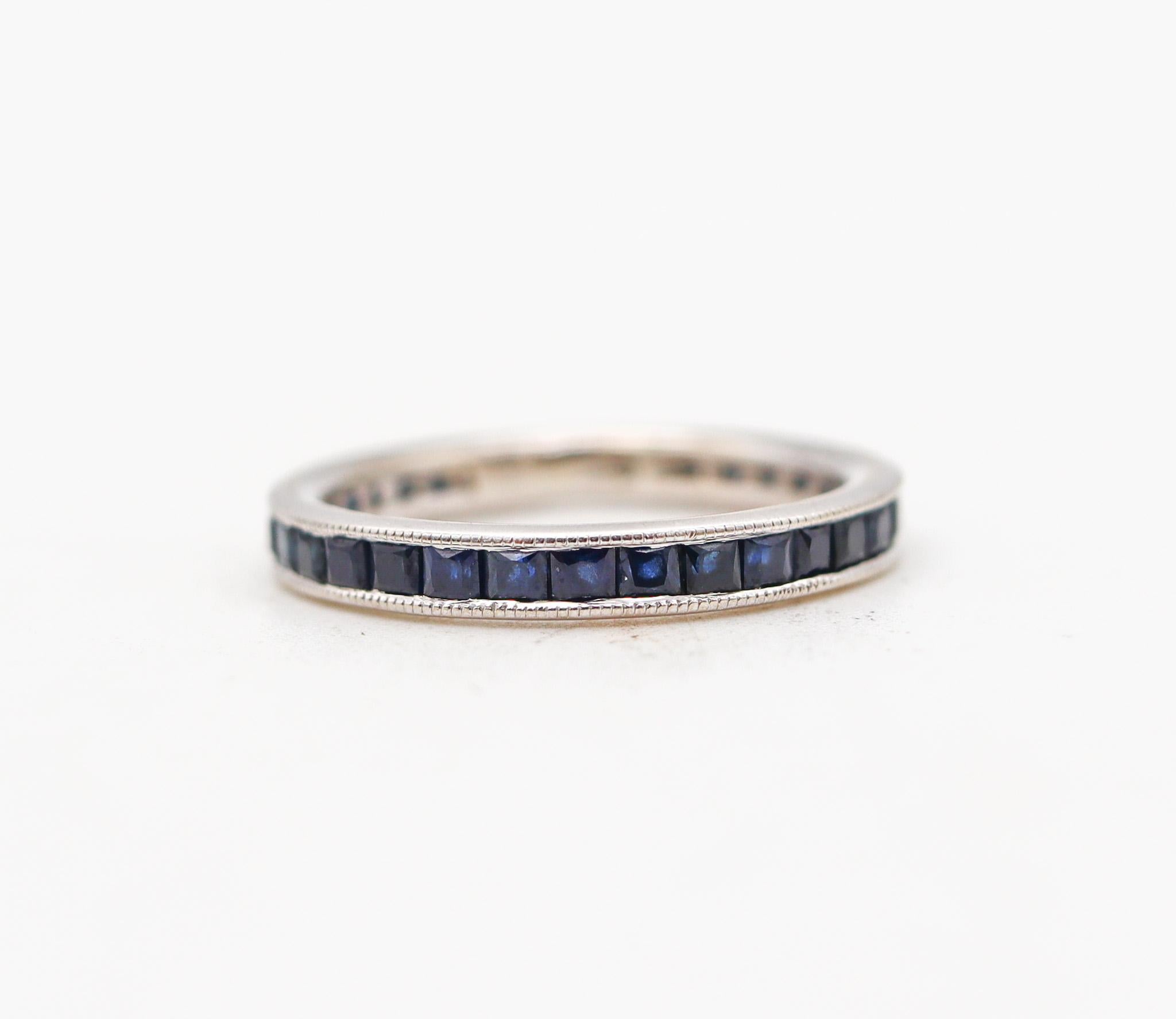 Eternity Band Ring in 14 Karat White Gold with 3.45 Ct of Natural Blue Sapphires In Excellent Condition For Sale In Miami, FL