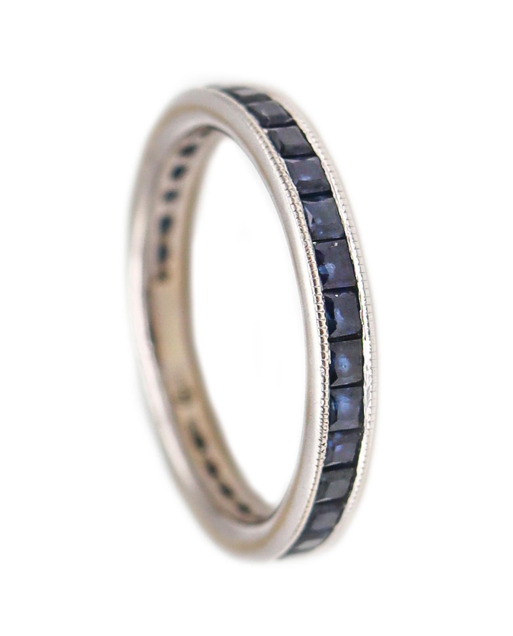 Eternity Band Ring in 14 Karat White Gold with 3.45 Ct of Natural Blue Sapphires For Sale