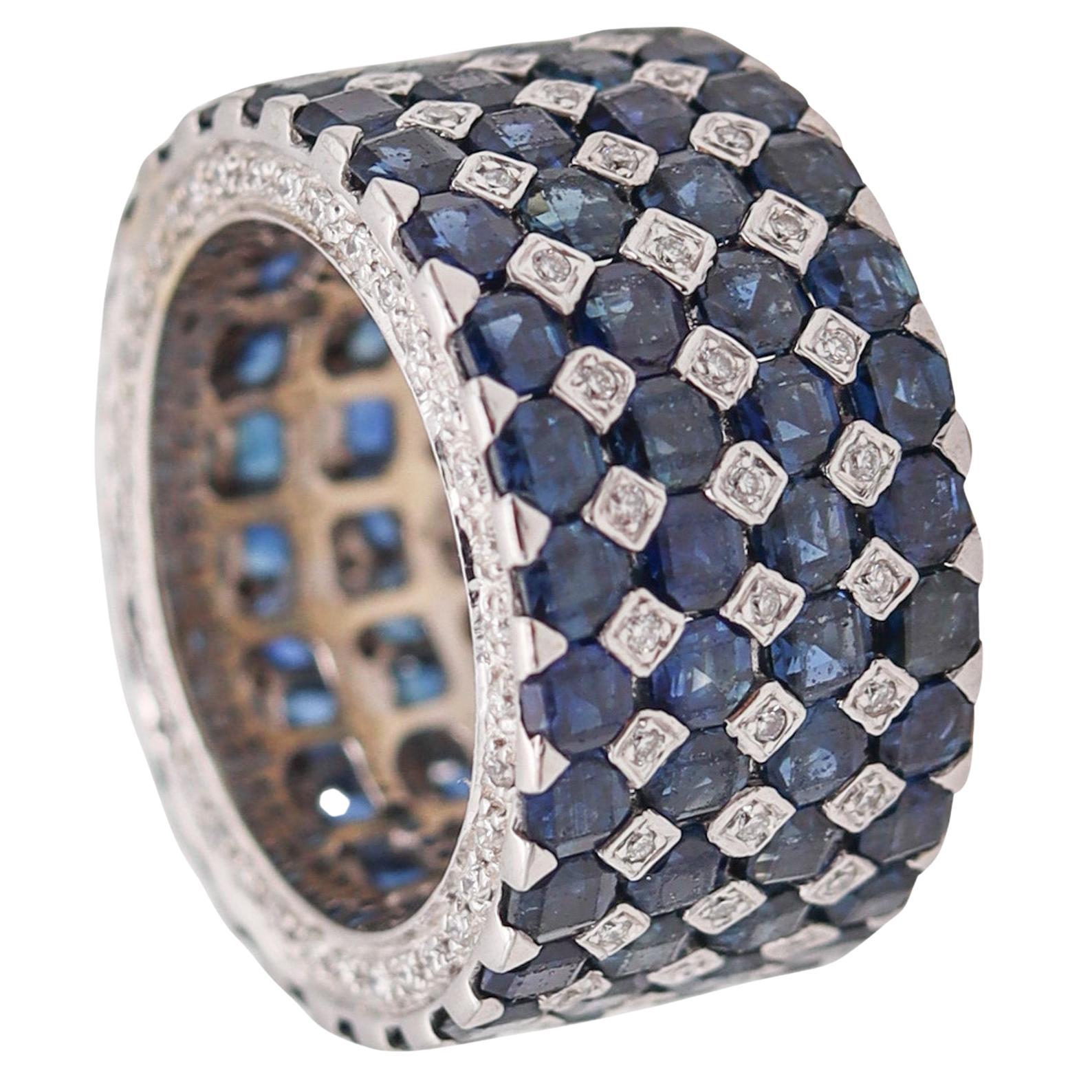 Eternity Band Ring in 14 Kt White Gold with 8.41 Ctw in Sapphires and Diamonds For Sale