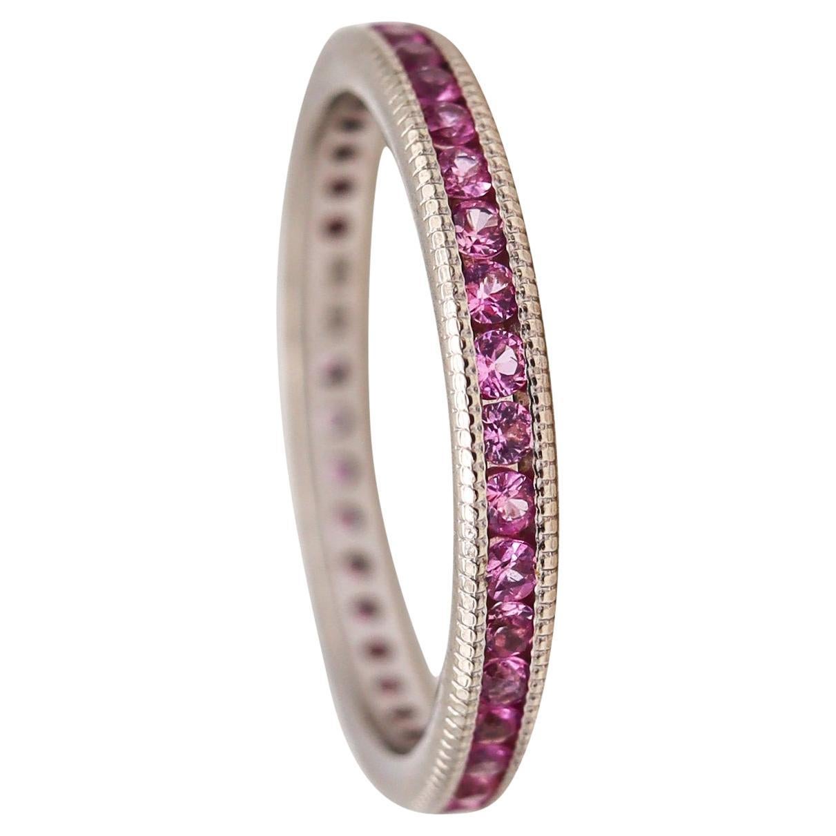 Eternity Band Ring in 18Kt White Gold with 1.02 Cts in Vivid Pink Sapphires For Sale