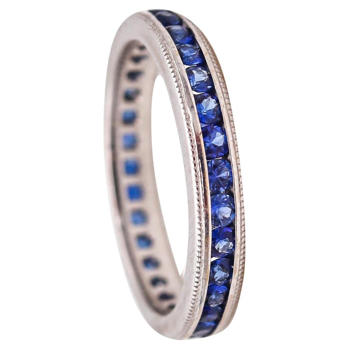 Eternity Band Ring in 18Kt White Gold with 1.22 Cts in Vivid Blue Sapphires For Sale