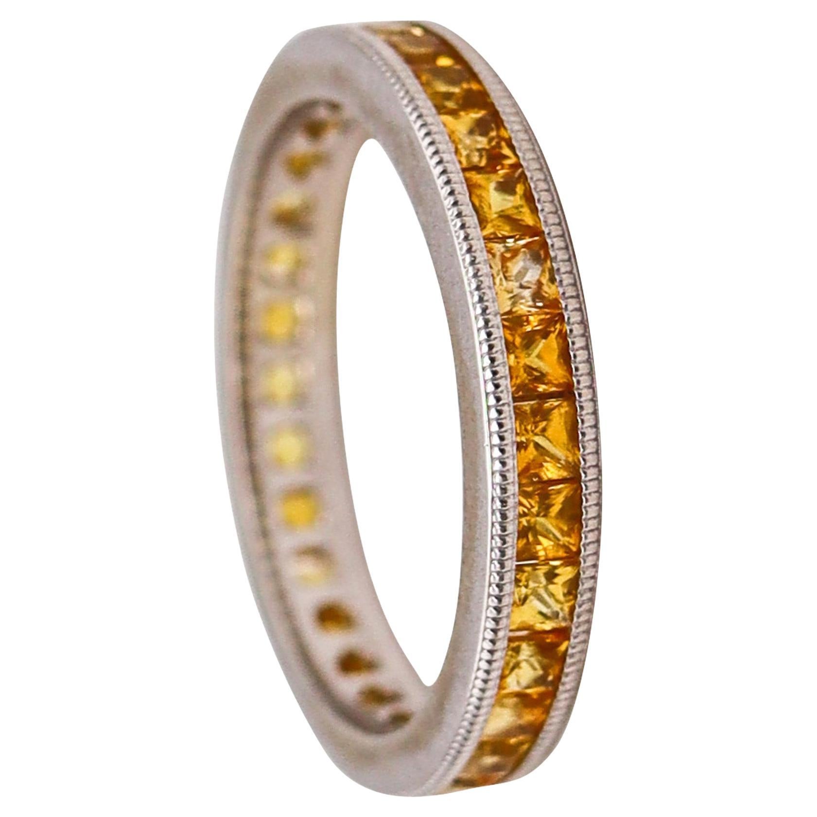Eternity Band Ring in 18kt White Gold with 3.45ct of Natural Yellow Sapphires For Sale