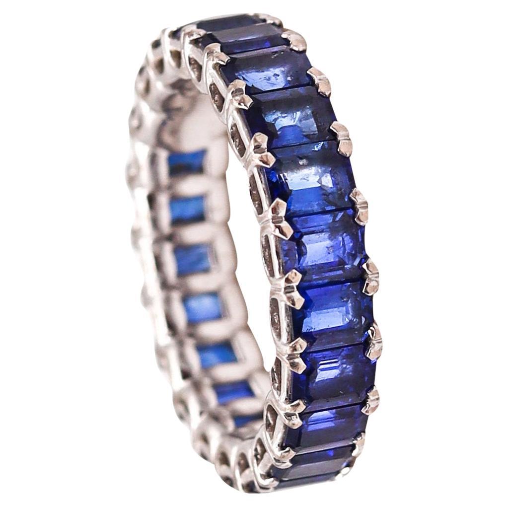 Eternity Band Ring in 18Kt White Gold with 5.58 Cts in Vivid Blue Sapphires