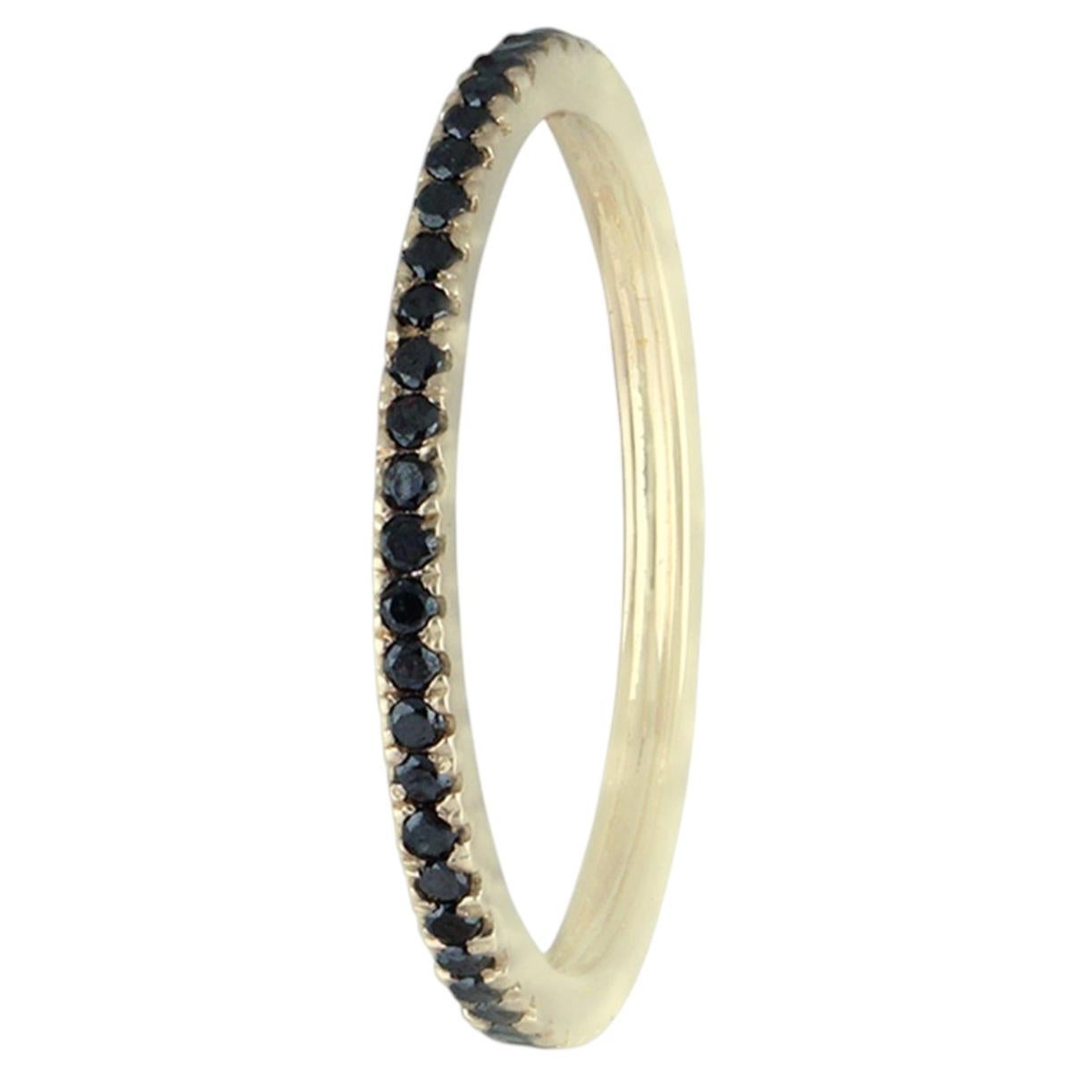 Eternity Band Solid 14k Yellow Gold Jewelry Black Diamond Stacking Dainty Ring