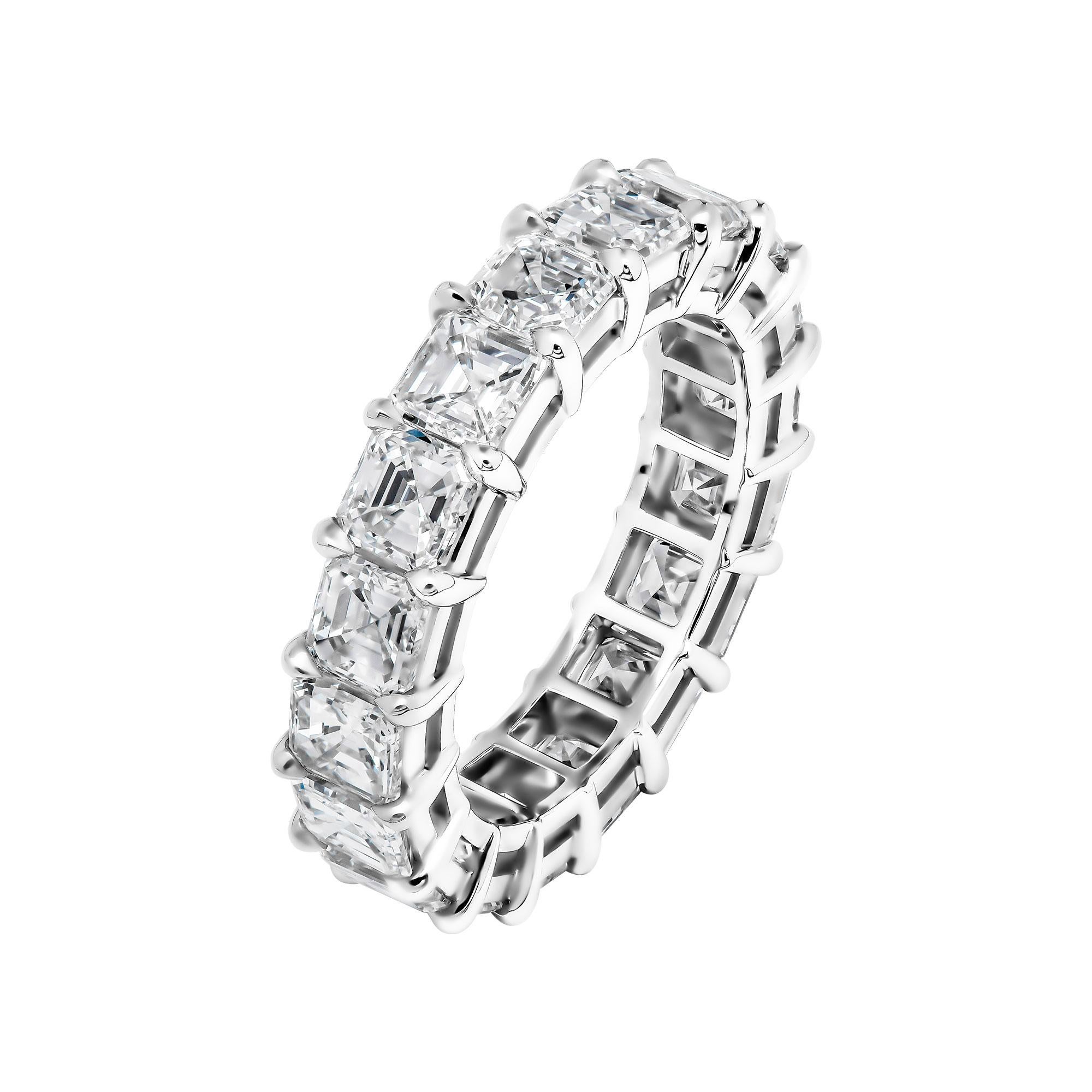 Modern Eternity Band with 5.75 Carat Asscher Cut Diamonds For Sale