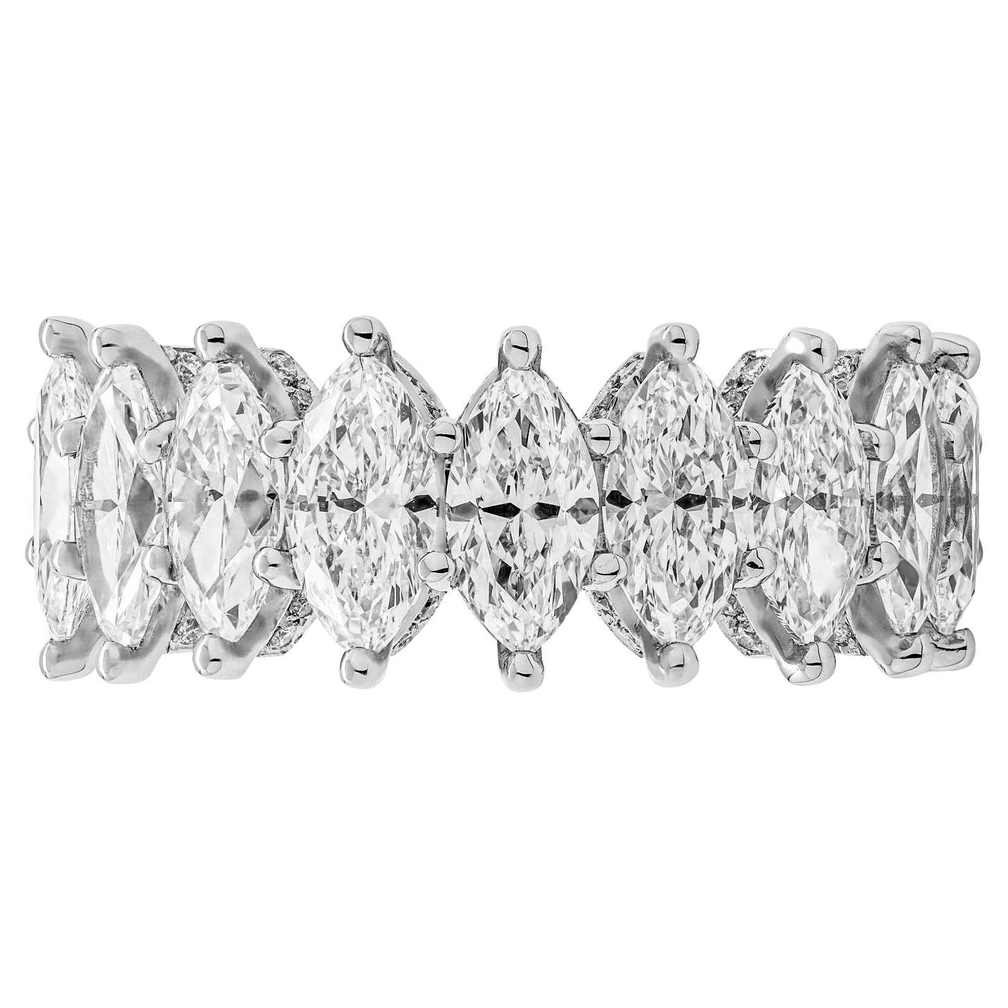 Eternity band with 6.88 Carat Marquise Cut Diamonds Mounted in Platinum 950, 18 Marquise cut diamonds won't miss a sparkle! Beautiful cut, bold and classy Each stone is 0.40ct - delivers a large high end look! Mounting features halo with natural