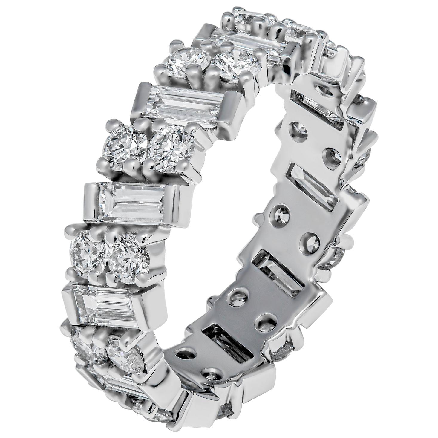 Eternity Band with Baguette and Round Diamonds For Sale