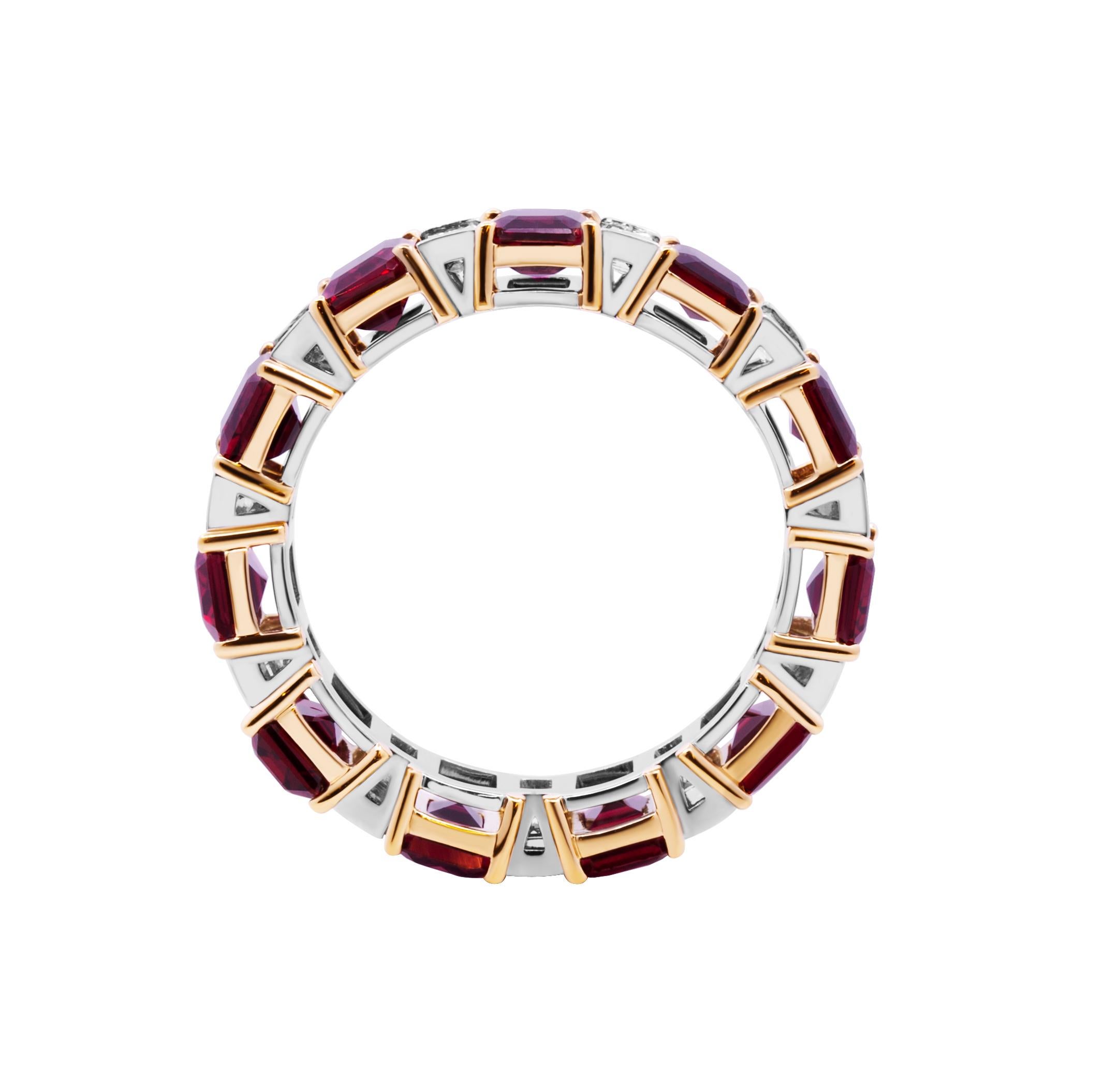 Emerald Cut Eternity Band with Diamond and Rubies For Sale
