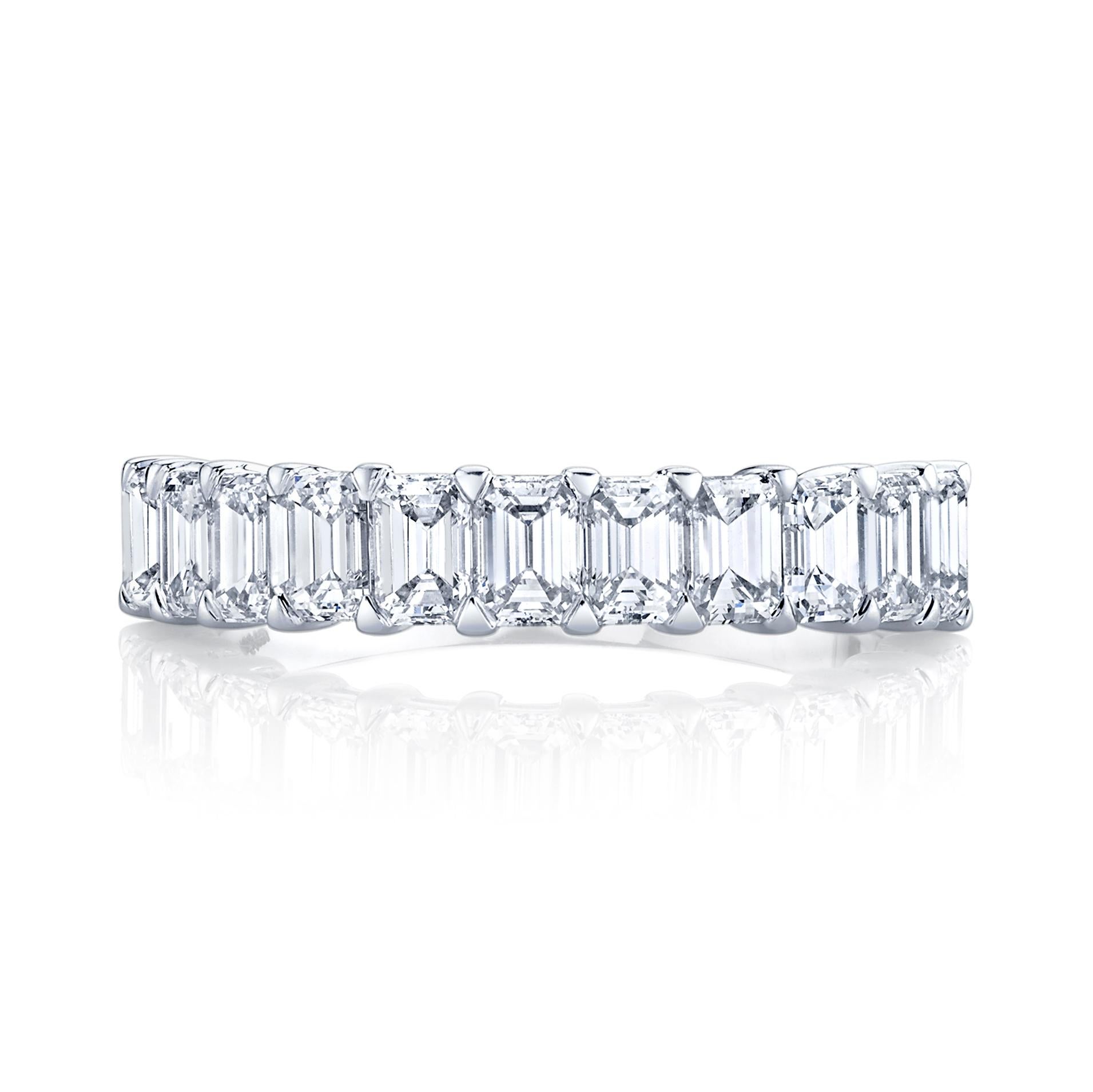 Halfway Eternity Band with 11 Emerald Cut Diamonds set in 18k white gold.
11 stones 1.65 carat total weight 
Approximate Color G - I  Clarity VVS - VS  
Ring size 6.5