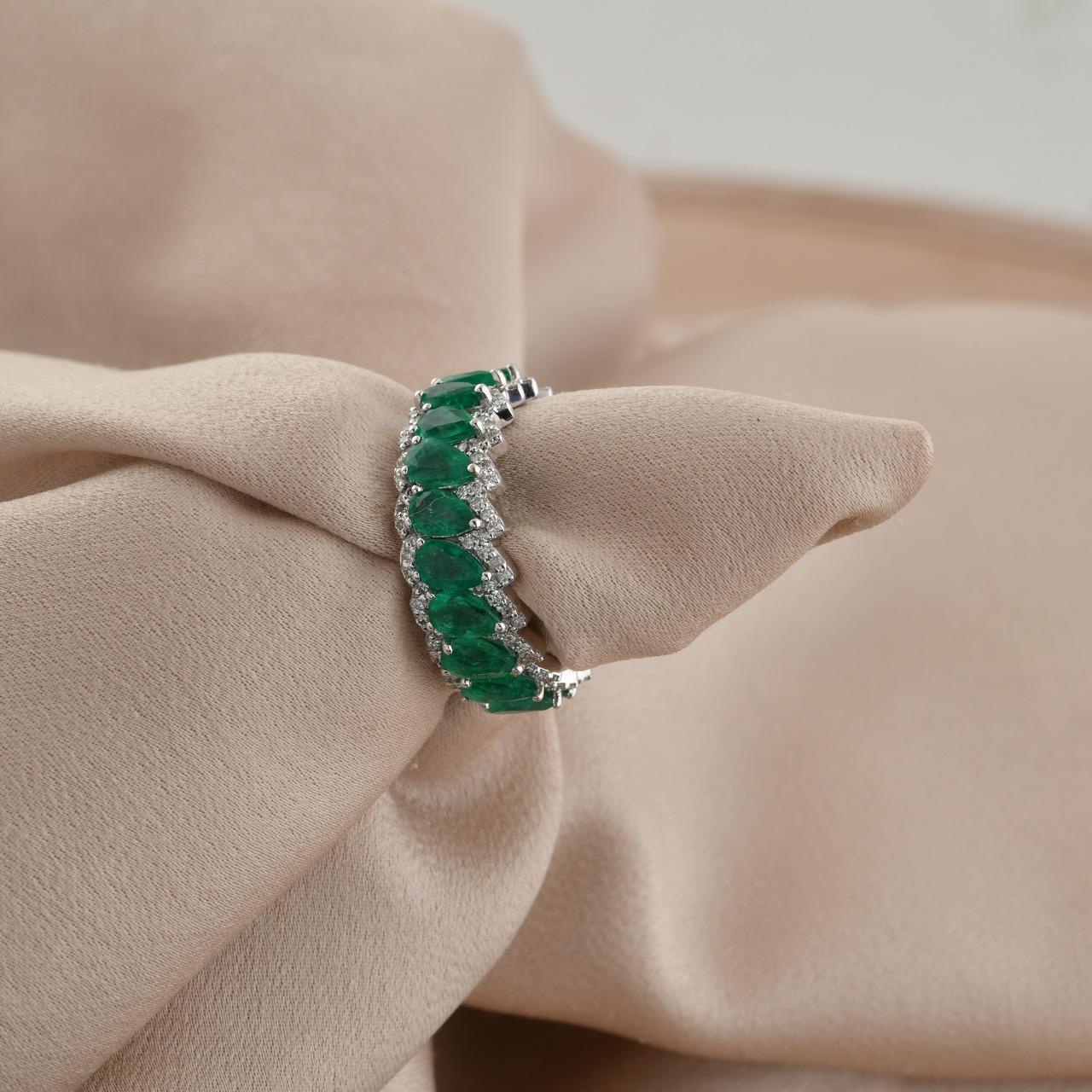 Arts and Crafts Eternity Band with Emeralds and Diamonds For Sale