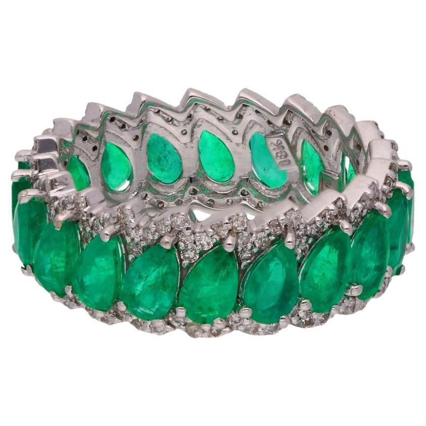 Eternity Band with Emeralds and Diamonds For Sale