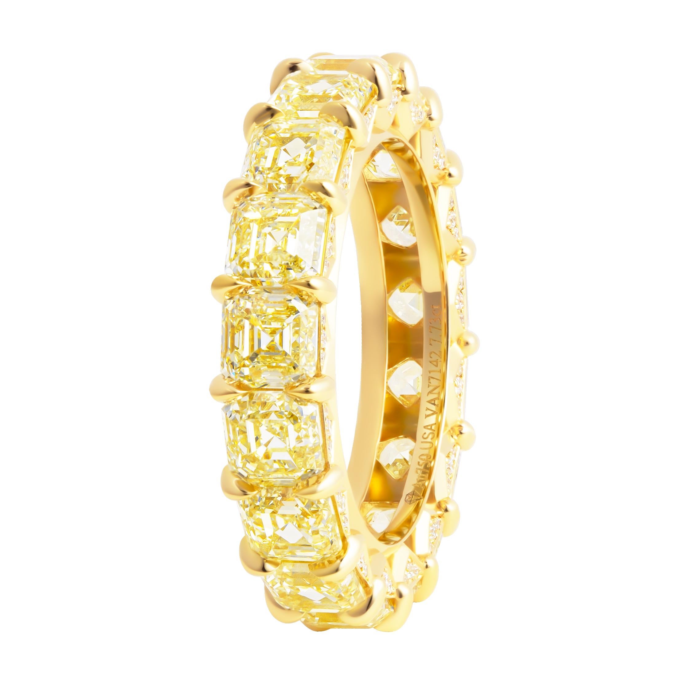 Modern Eternity Band with Fancy Yellow Asscher Cut Diamonds 7.73ct For Sale