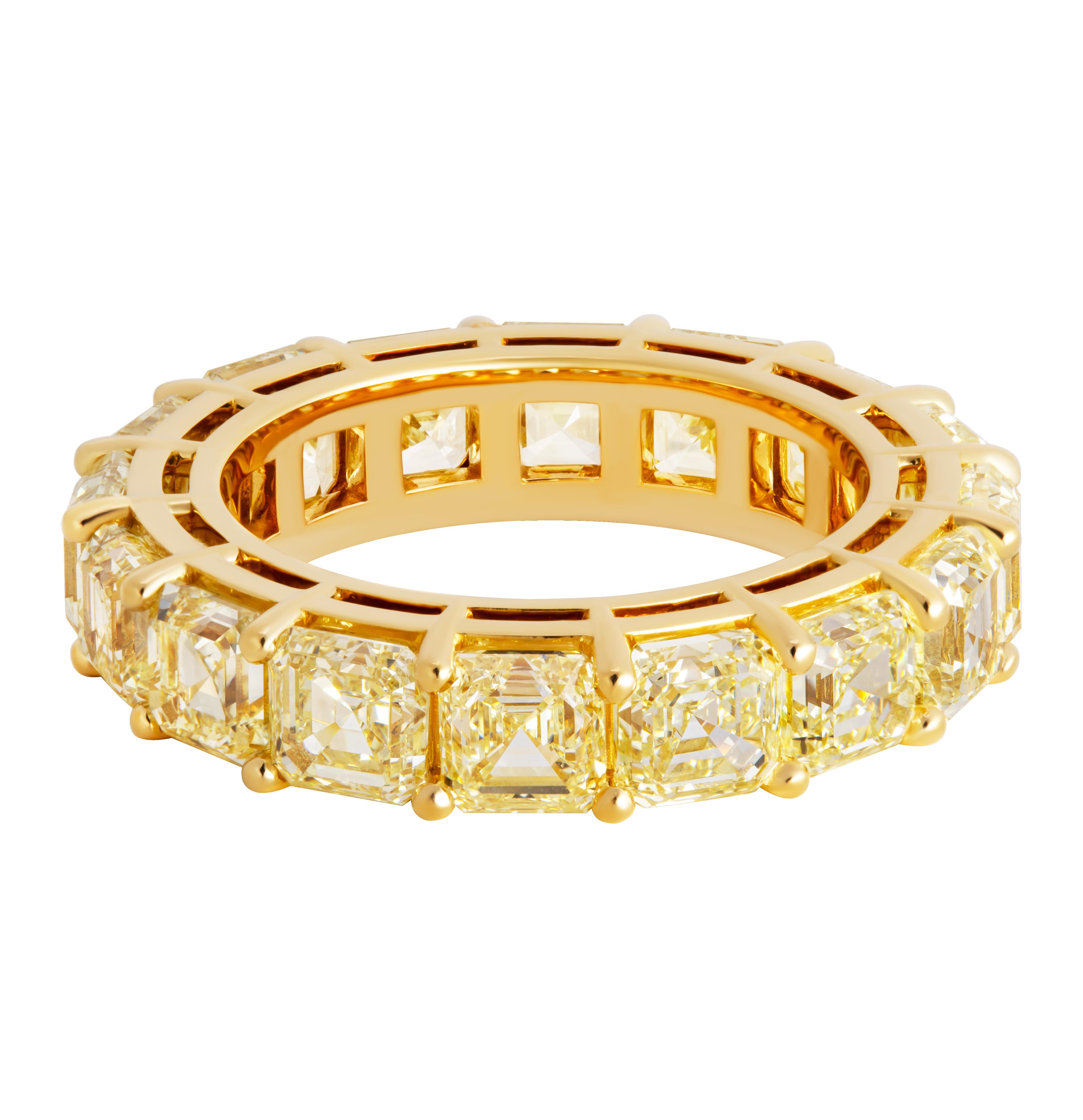 Modern Eternity band with Fancy Yellow Asschers cut 0.60ct each For Sale