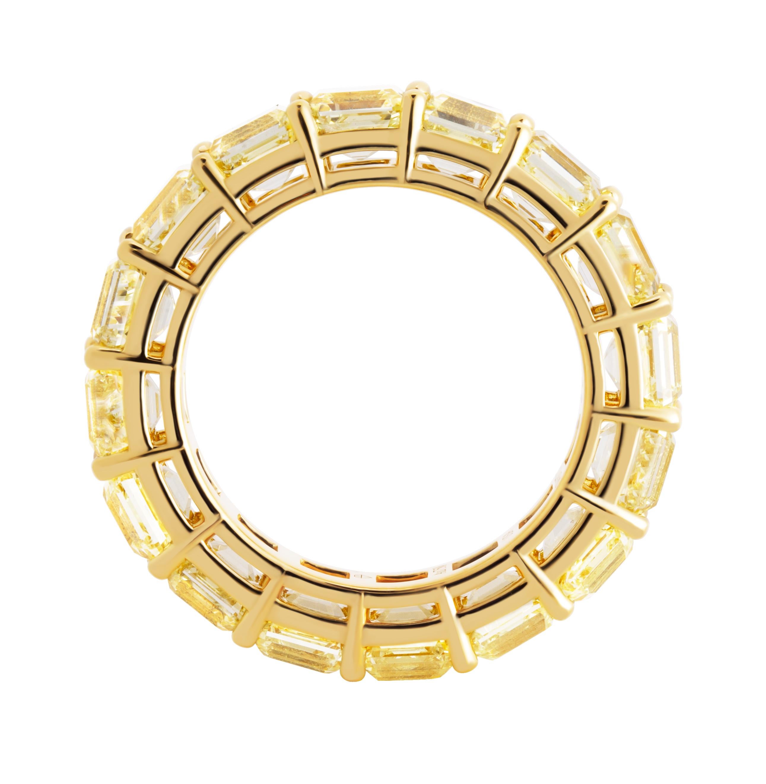 Asscher Cut Eternity band with Fancy Yellow Asschers cut 0.60ct each For Sale