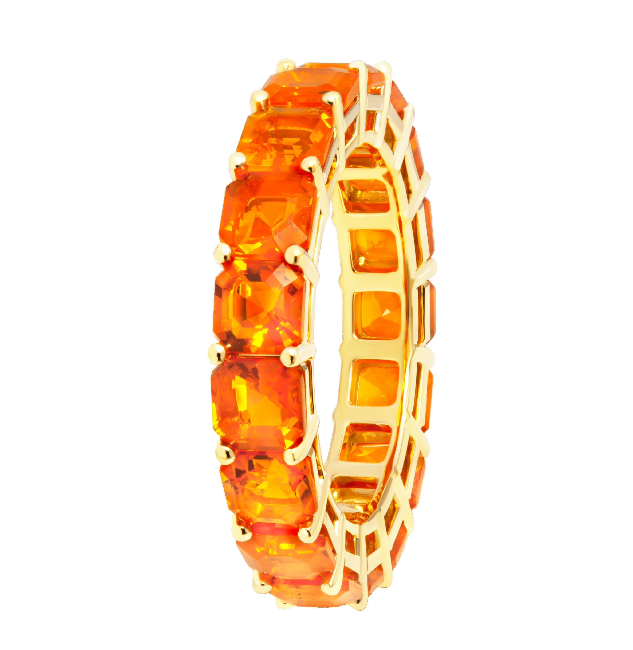 Eternity Band with Fire Opals in 18K Yellow Gold
Fire Opals Asscher cuts totaling  3.76CT
Size: 6

