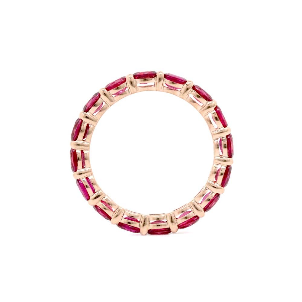 Oval shaped rubies in 18k rose gold eternity band.
16 total stones
3.79 carat total weight
Ring size 6.5 