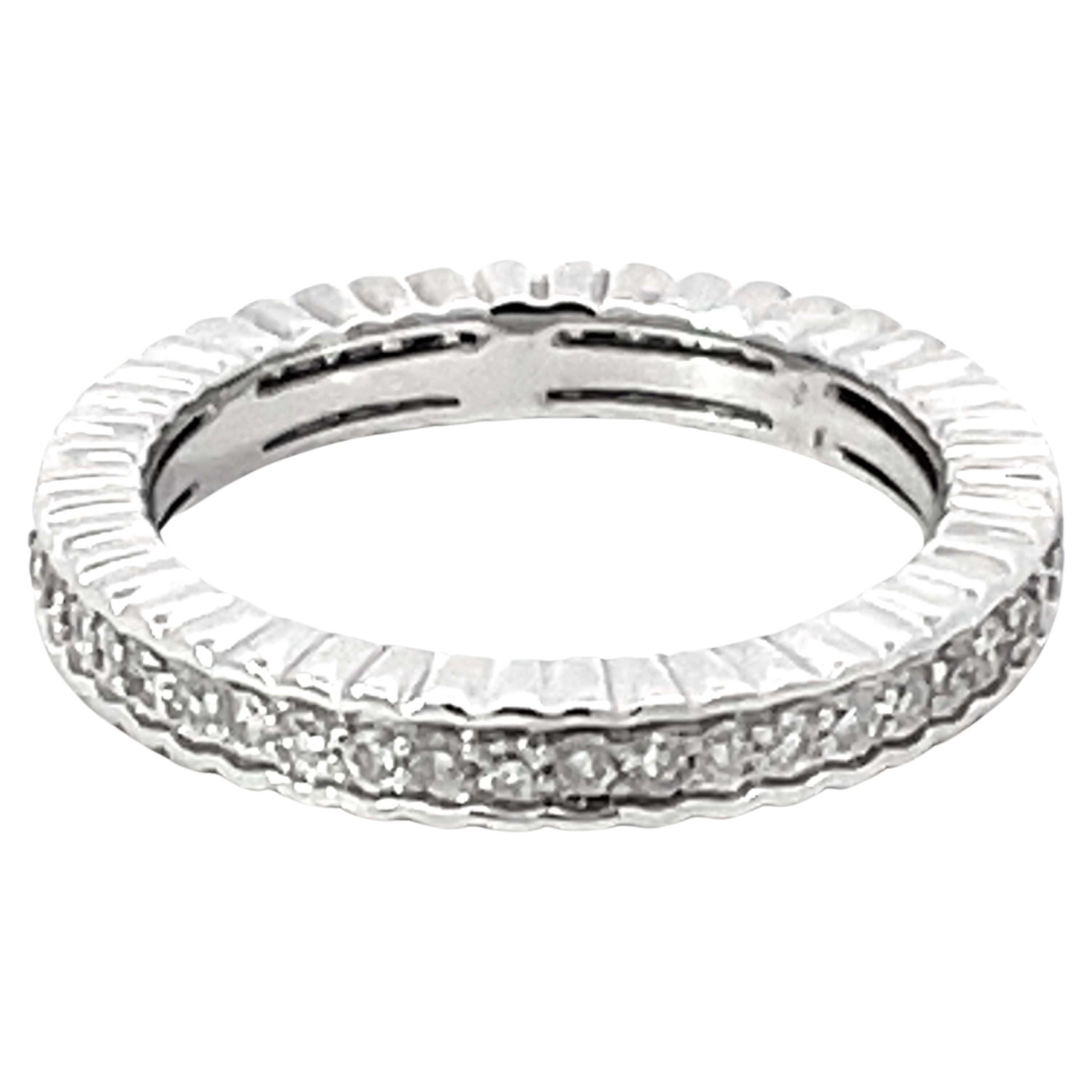 Eternity Brilliant Cut Diamond Band Ring Solid 18k White Gold For Sale