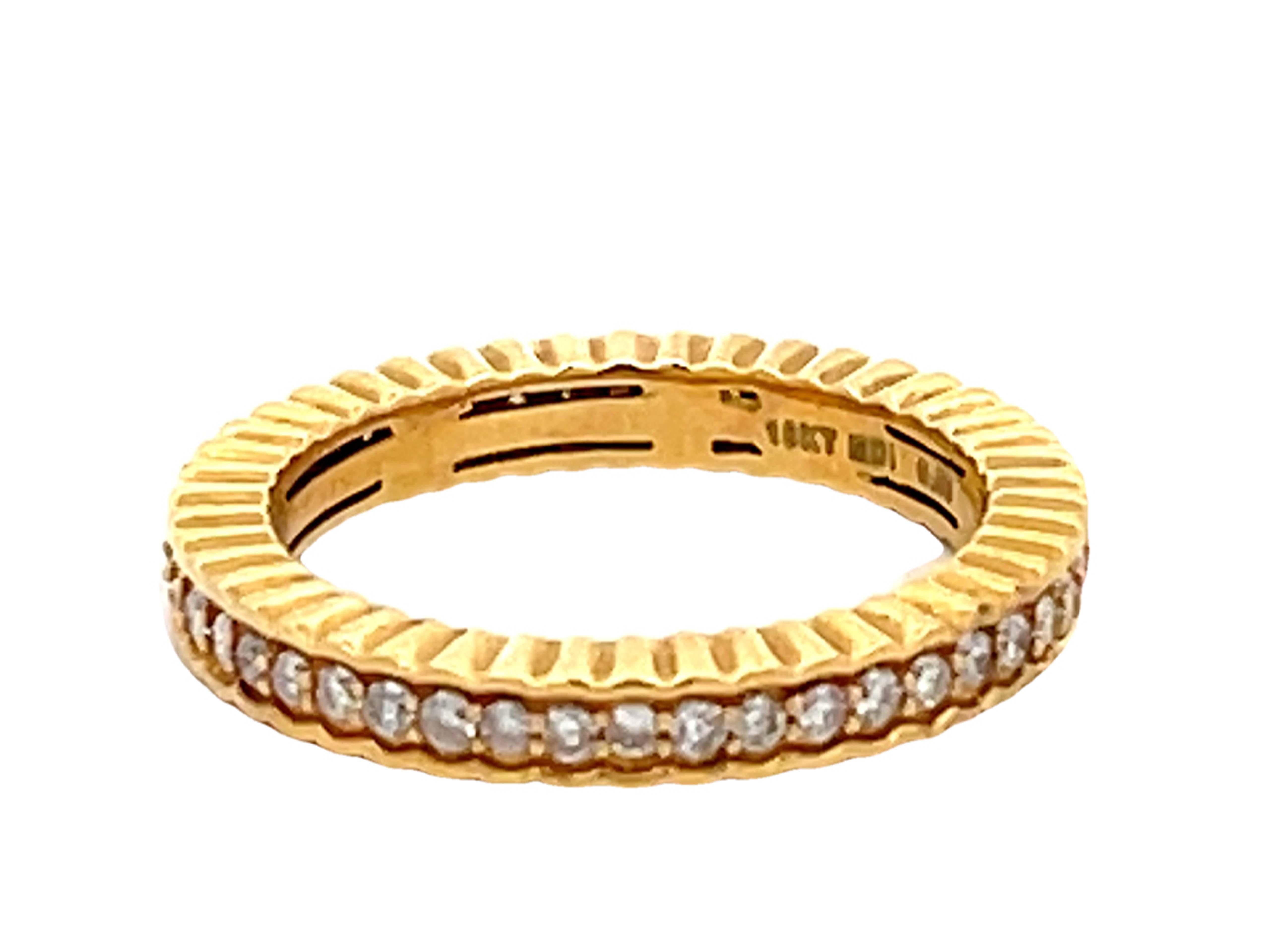 Modern Eternity Brilliant Cut Diamond Band Stackable Ring Solid 18k Yellow Gold For Sale