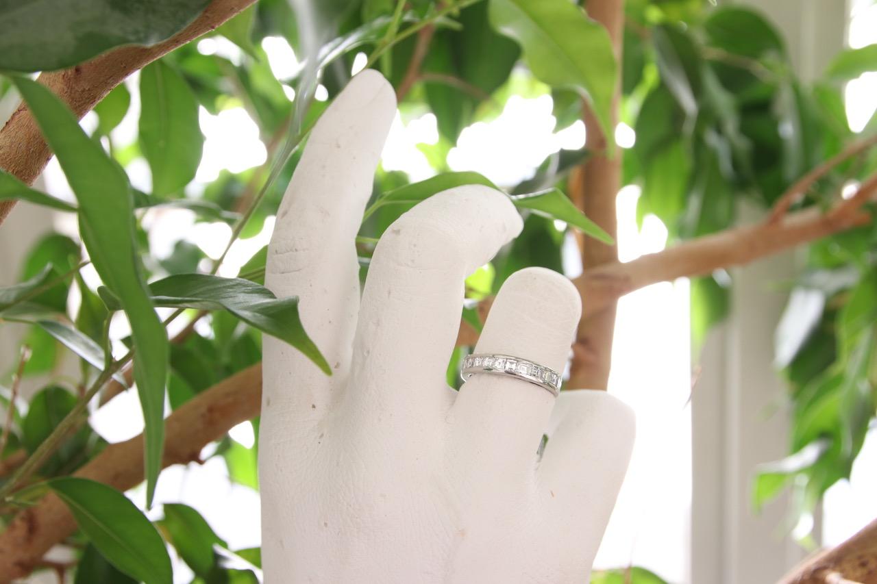 Women's Eternity Carré Diamond Platinum Ring For Sale
