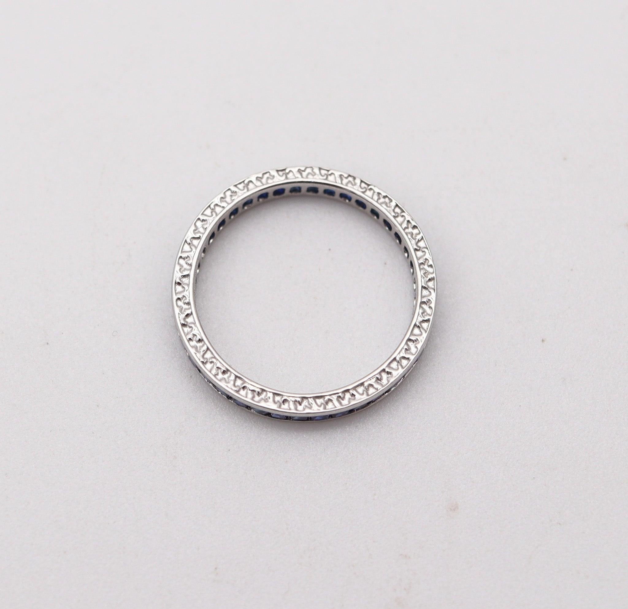 Princess Cut ETERNITY Channel Ring Band In 14Kt White Gold & 1.23 Ctw In Vivid Blue Sapphires For Sale