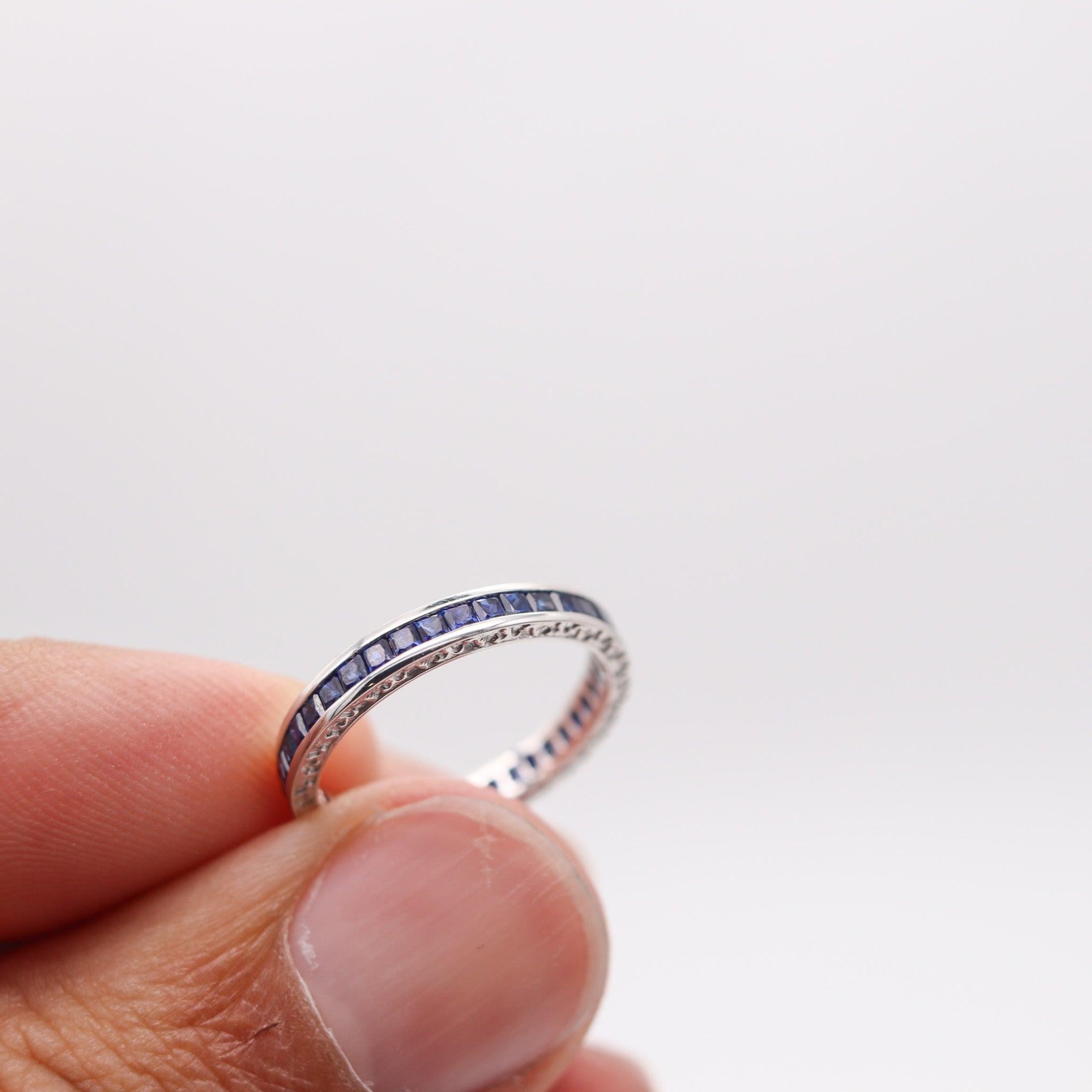 ETERNITY Channel Ring Band In 14Kt White Gold & 1.23 Ctw In Vivid Blue Sapphires In Excellent Condition For Sale In Miami, FL
