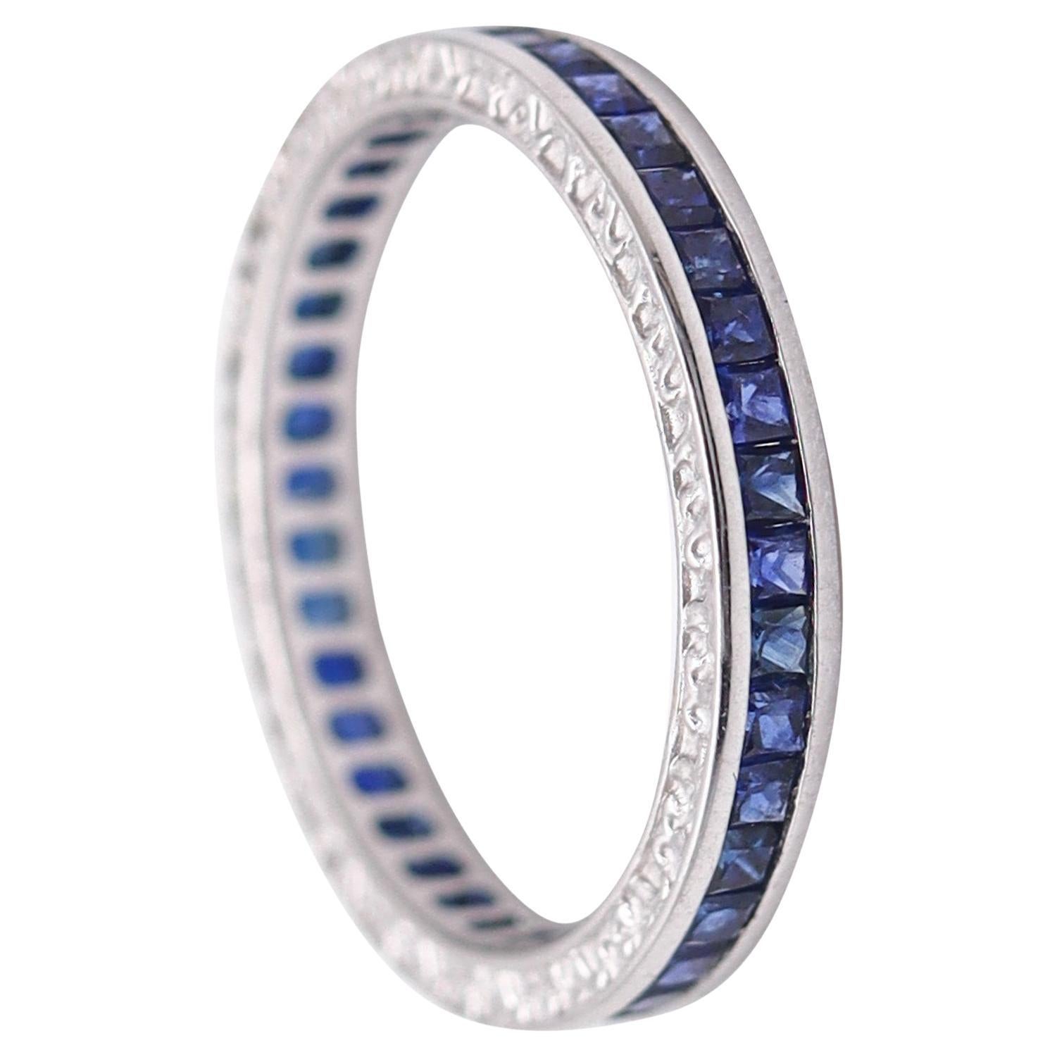 ETERNITY Channel Ring Band In 14Kt White Gold & 1.23 Ctw In Vivid Blue Sapphires