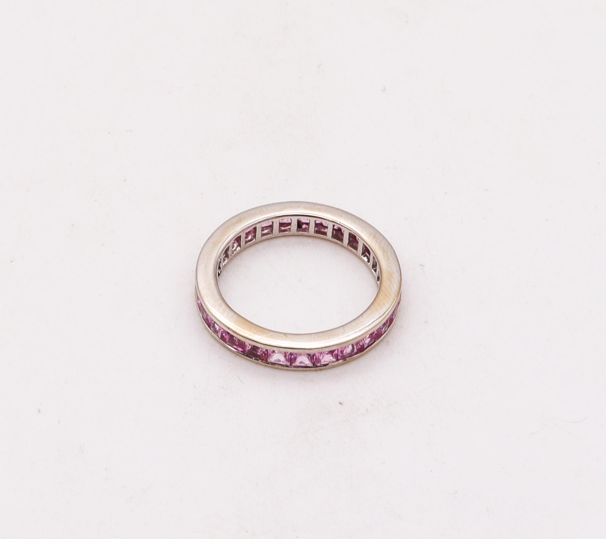 Princess Cut Eternity Classic Ring Band in 18Kt White Gold with 2.70 Carats in Pink Sapphires For Sale