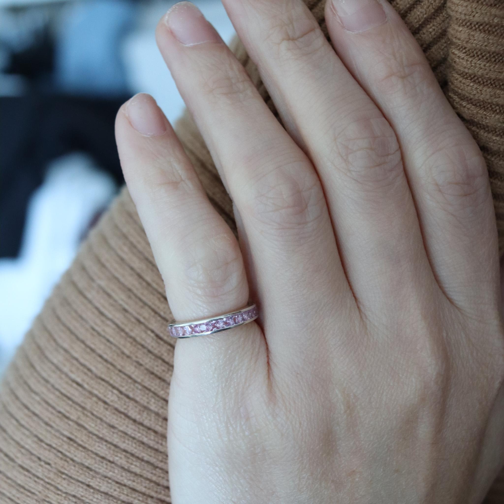 Eternity Classic Ring Band in 18Kt White Gold with 2.70 Carats in Pink Sapphires For Sale 2