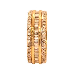 Eternity Diamond Band 18 Karat Yellow Gold Round and Baguettes Thick Band