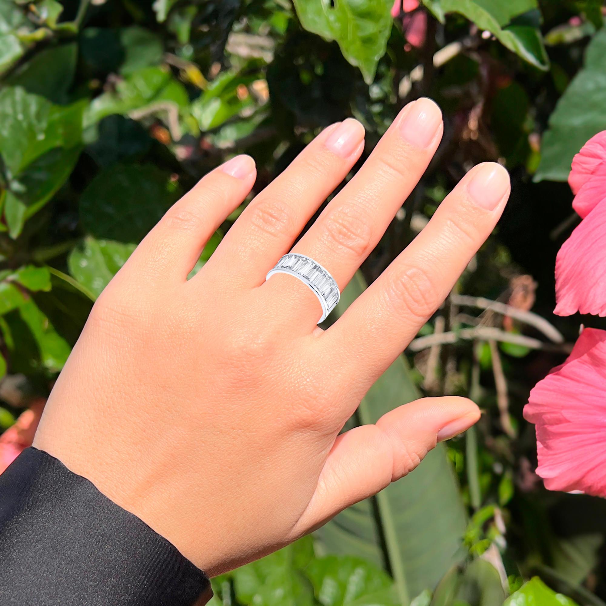 Contemporary Eternity Diamond Band Ring Baguette Cut 6.33 Carats Platinum For Sale