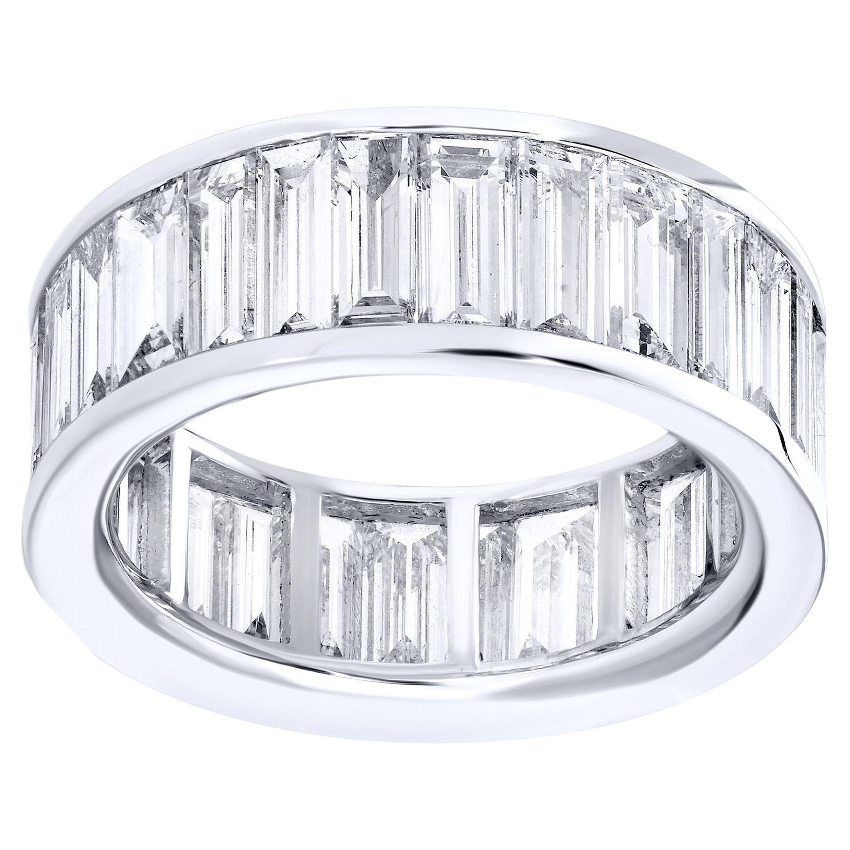 Eternity Diamond Band Ring Baguette Cut 6.33 Carats Platinum For Sale