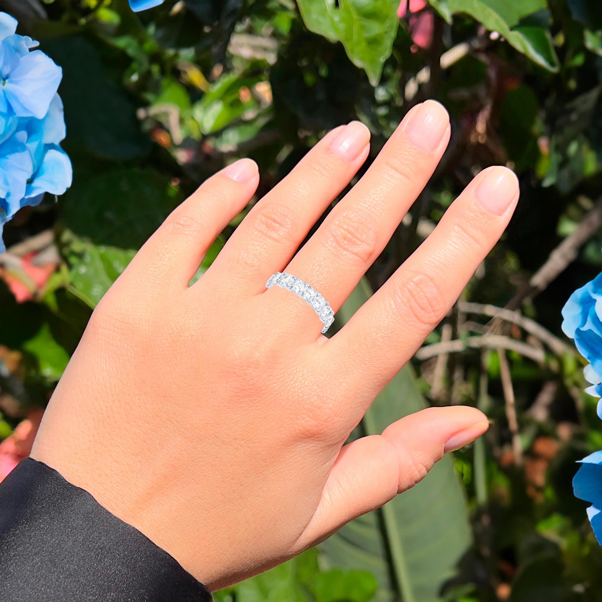 Contemporary Eternity Diamond Band Ring Cushion Cut 6.53 Carats 18K White Gold For Sale