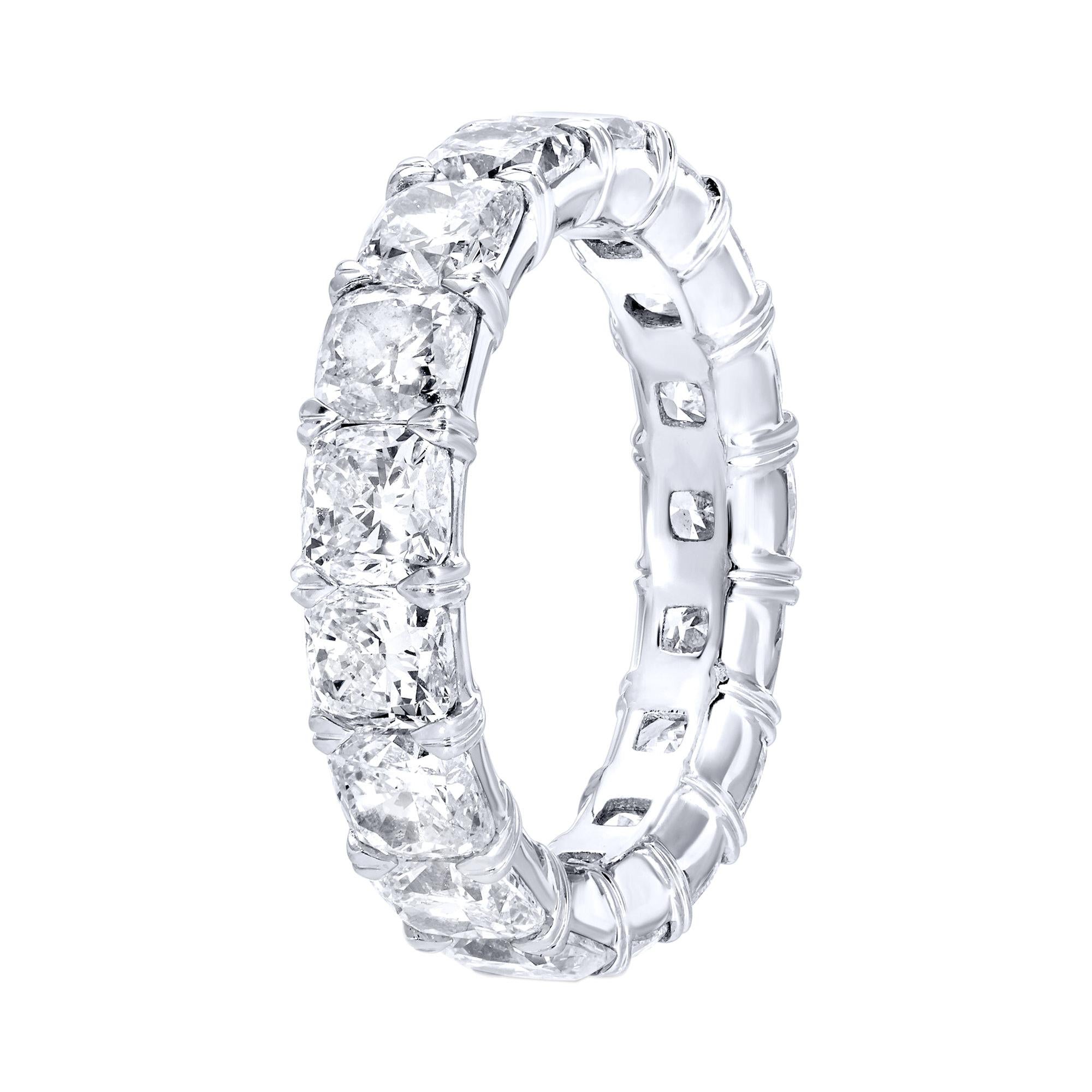 Women's or Men's Eternity Diamond Band Ring Cushion Cut 6.53 Carats 18K White Gold For Sale