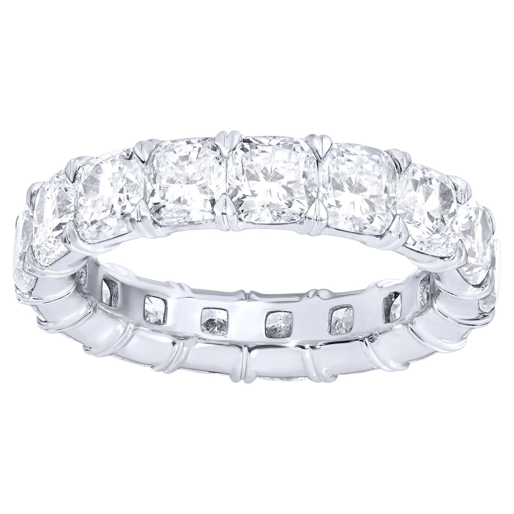Anillo Eternidad Diamante Corte Cojín 6,53 Quilates Oro Blanco 18K en venta